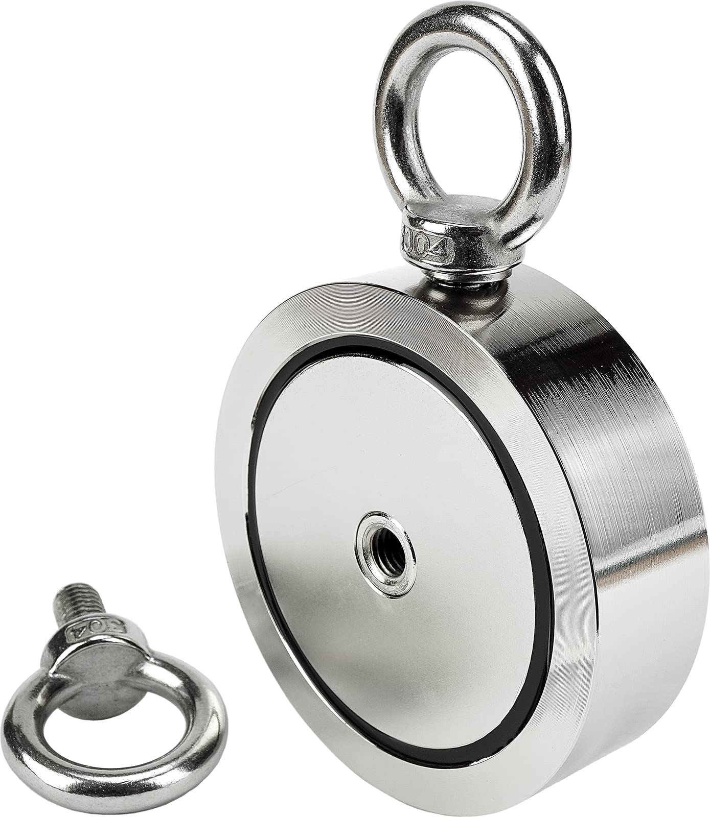 SENSEI Aimant en Néodyme Double Face 350 kg N52 à Deux Anneaux Ø9,4 x H2,8 cm