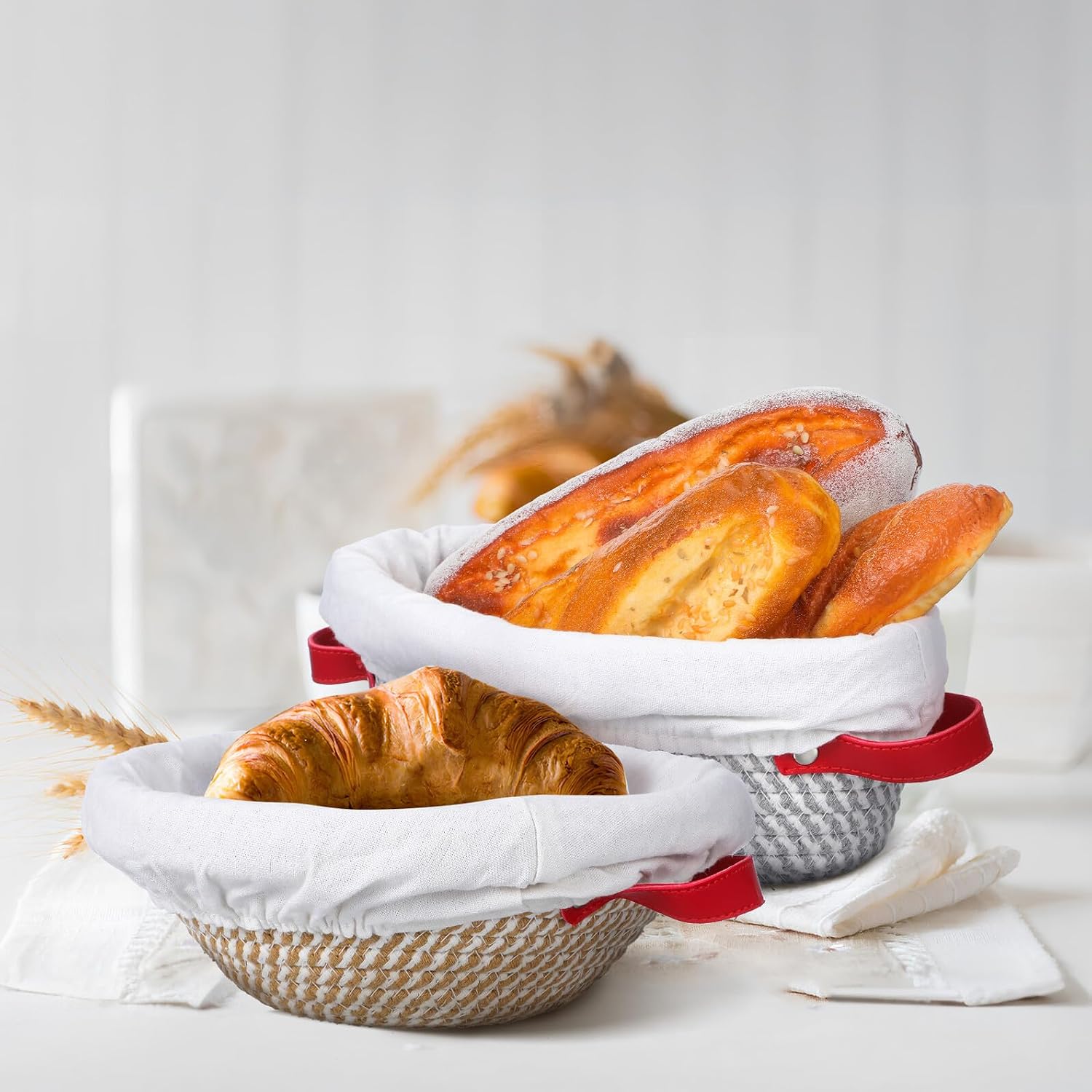 MAGICLULU 2 Pcs Bread Fermentation Basket Set with Liners Oval round Sourdough Proofing Baskets for Homemade Bread Baking for Kitchen Use