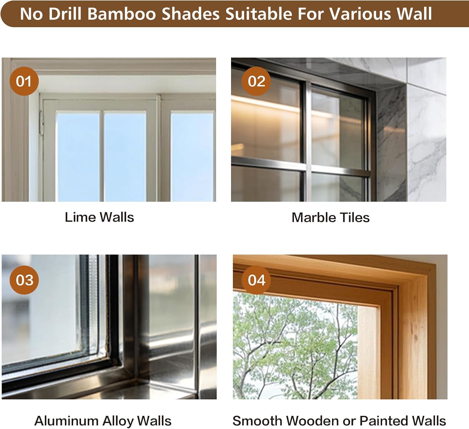 Sunbox Bamboo Roman Shades, No Drill Blinds for Small Windows, Light Filtering Window Treatments, Custom Cordless Bamboo Blinds for Indoor Windows, White & Natural Bamboo