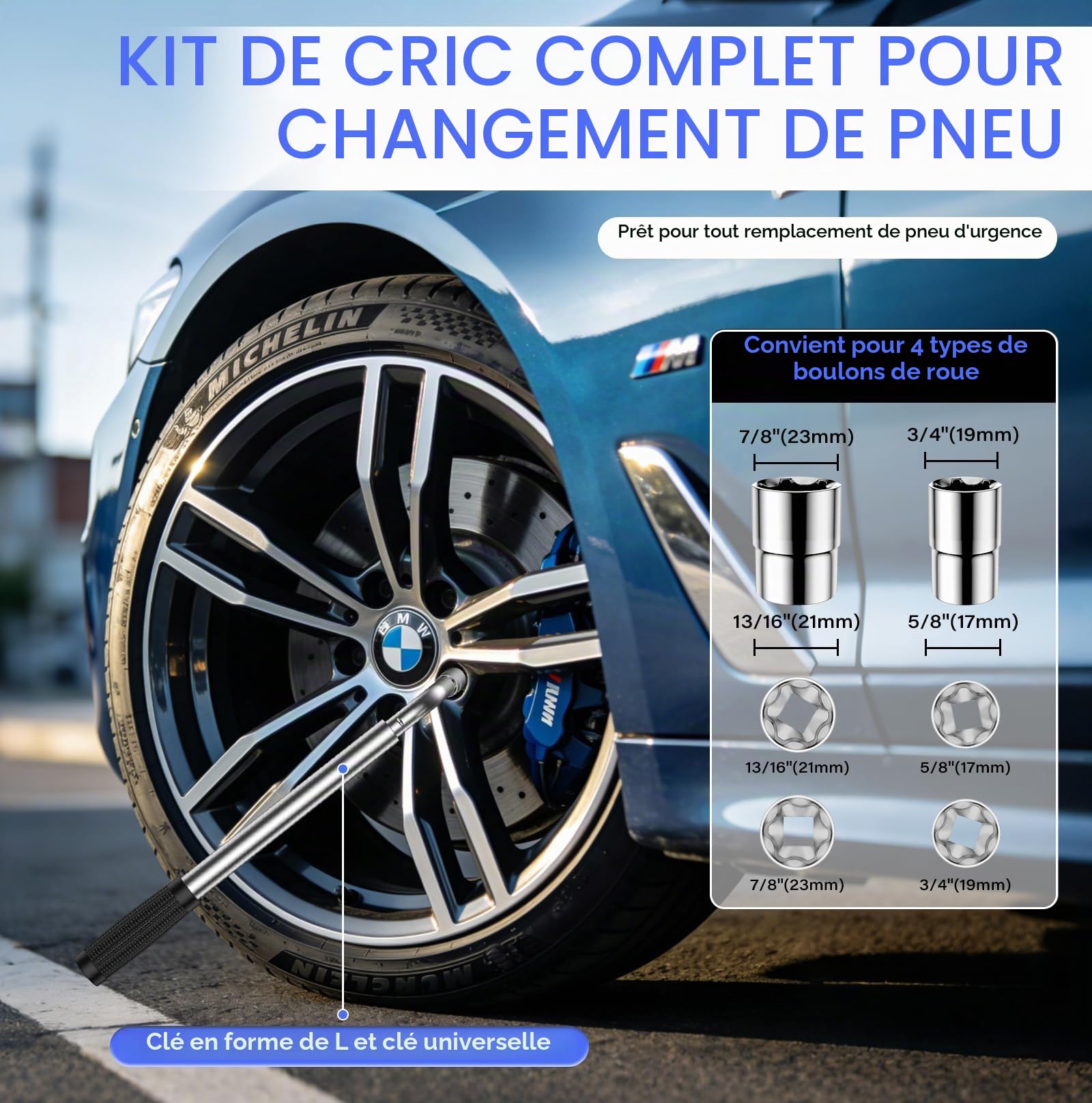 IMAYCC 3T Cric Voiture, Universel Crique Voiture pour BMW Série avec 2 Tampon Caoutchouc,Portable Cric de Levage avec Clé pour Écrous de Roue, Set Urgence Automobile pour SUV MPV BMW(1/3/5/6/7/Z/X)