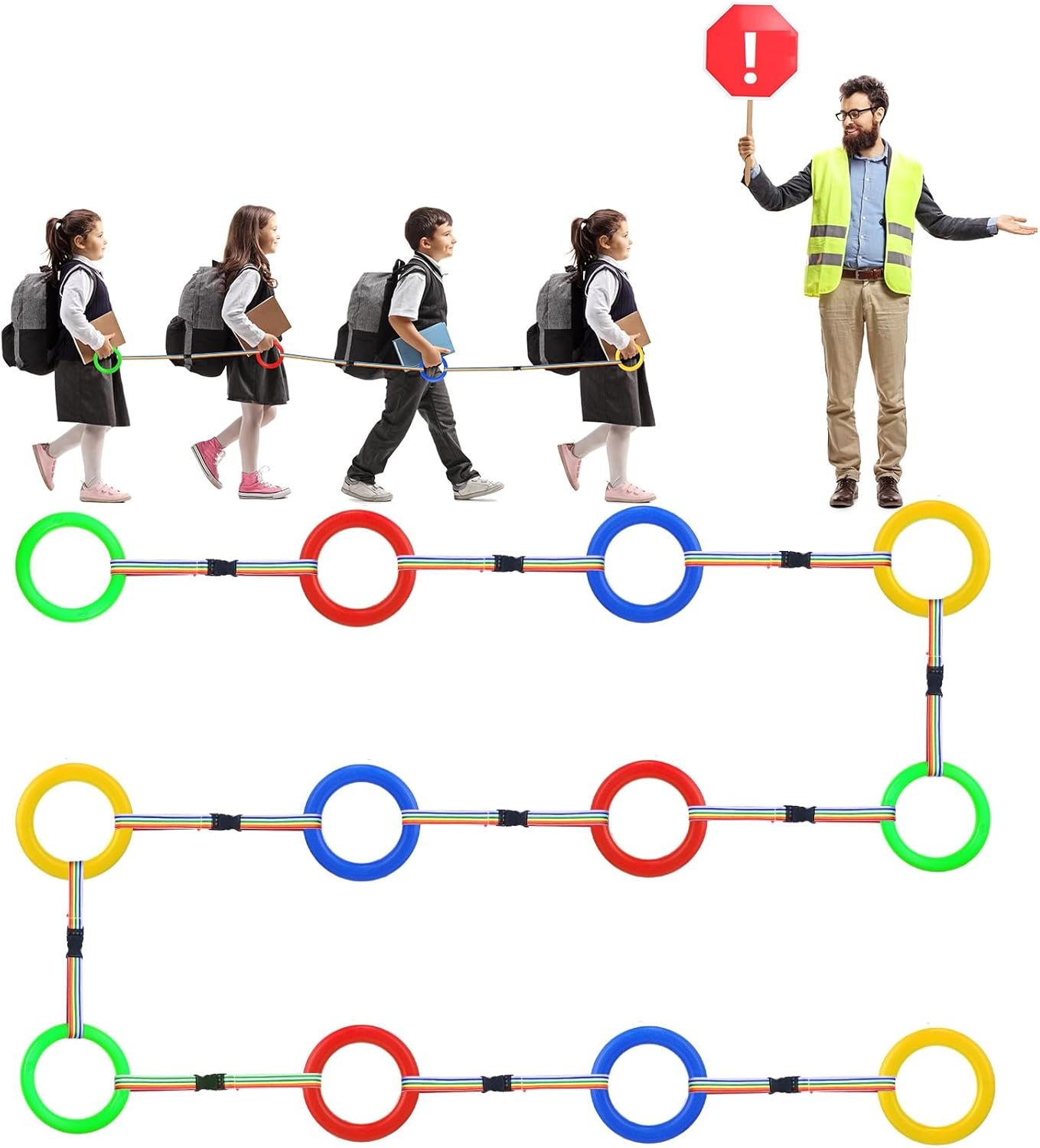 Berlune 24 Pack Toddlers Walking Ropes Preschool Walking Rope for Kids Colorful Line Safety Loops Detachable Transition Rope for Children's School Kindergarten Daycare Outdoor Supplies Wrist Leashes