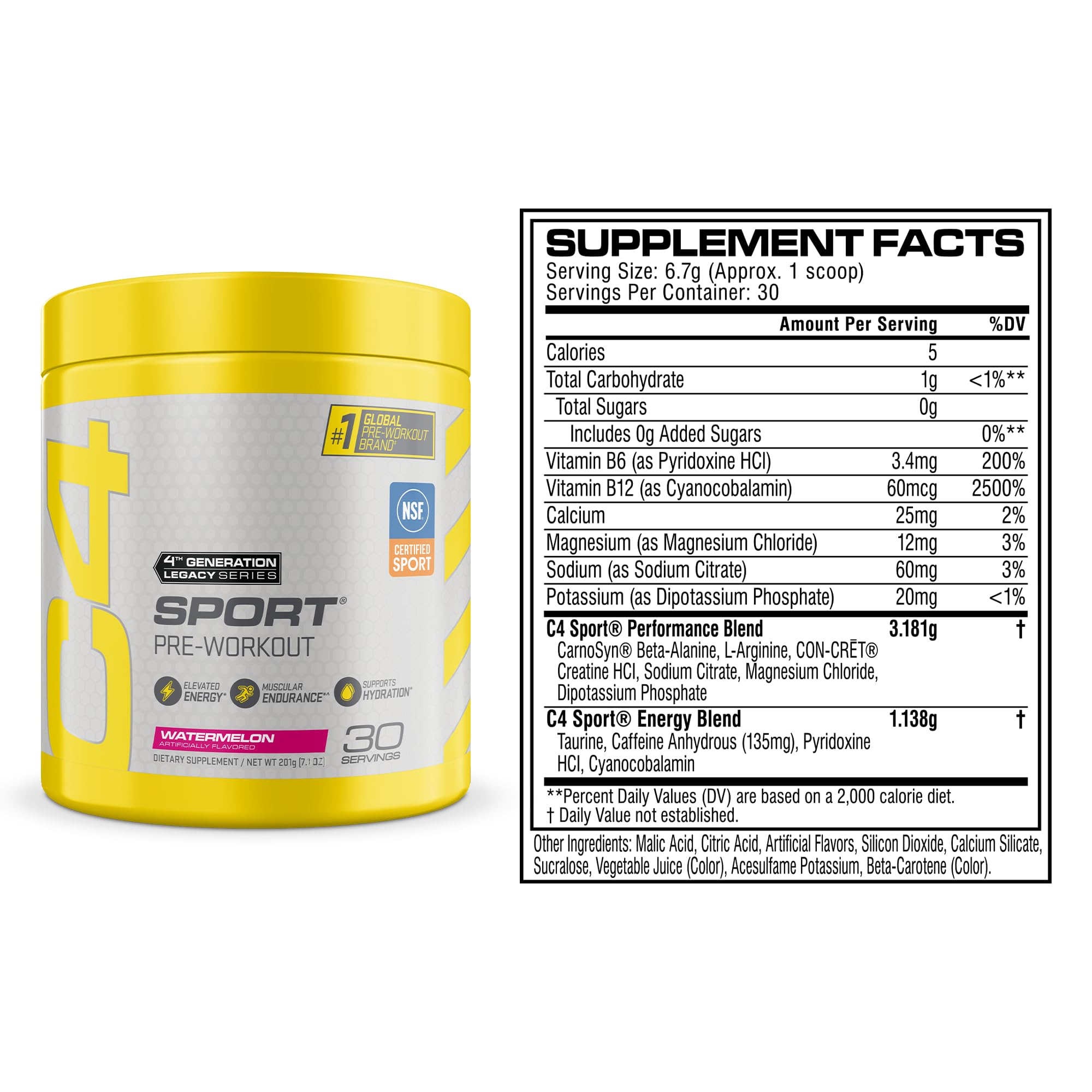 C4 Sport Pre Workout, 135mg Caffeine, Watermelon, 30 Servings — Amazon image 2