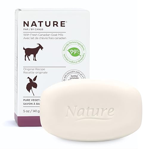 Nature by Canus Jabón en barra, con leche fresca de cabra canadiense, vitamina A, B3, potasio, zinc y leche blanca de cabra con selenio, 5 onzas
