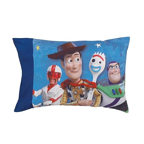 Miniatura 4 de Disney Toy Story 4 - Juego de 2 sábanas bajeras ajustables para cuna y fundas de almohada de tamaño estándar, azul, verde, rojo y blanco