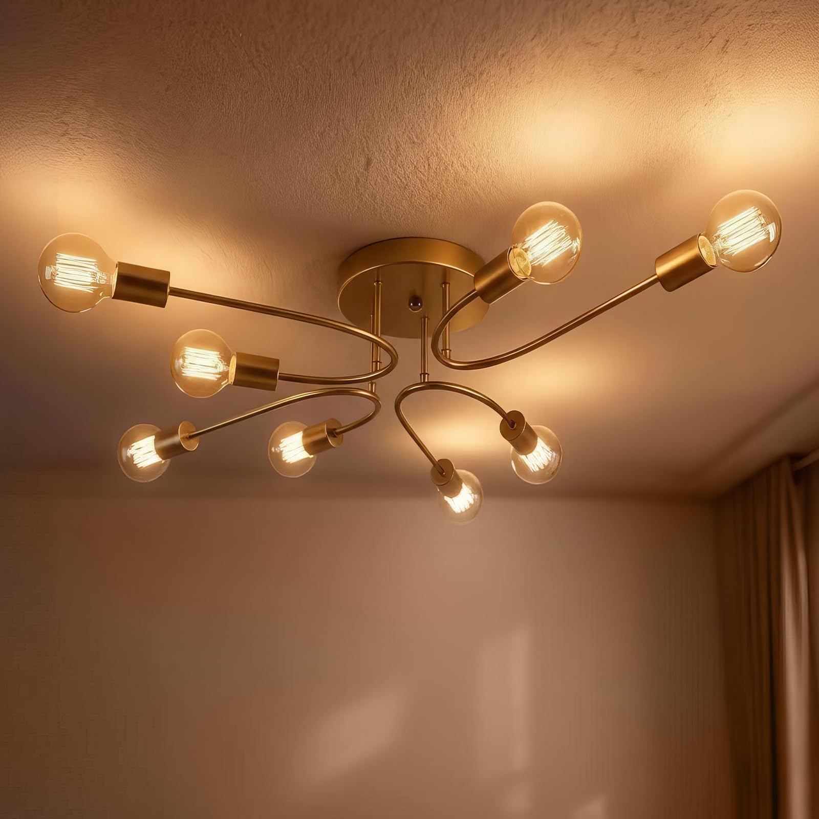 Lampadario Sputnik Oro,8 Luci Plafoniera Soffitto E27 in Metallo | Plafoniera Soffitto Placcatura Superficiale,Lampada da Soffitto per Soggiorno Camera da Letto Cucina Senza Lampadina