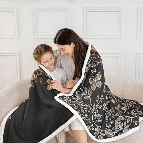 Miniatura 2 de Butterfly Throw Blanket,Modern Branch Leaves Bed Plush Blanket for Living Room Decor,Abstract Animals Plants Printed Couch Bed Sofa Soft Cozy Kids
