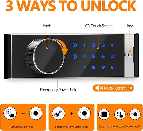 Miniatura 6 de Caja de seguridad de depósito 2.0 CUB a prueba de fuego, ranura frontal con combinación digital y antipesca, caja de seguridad silenciosa, caja