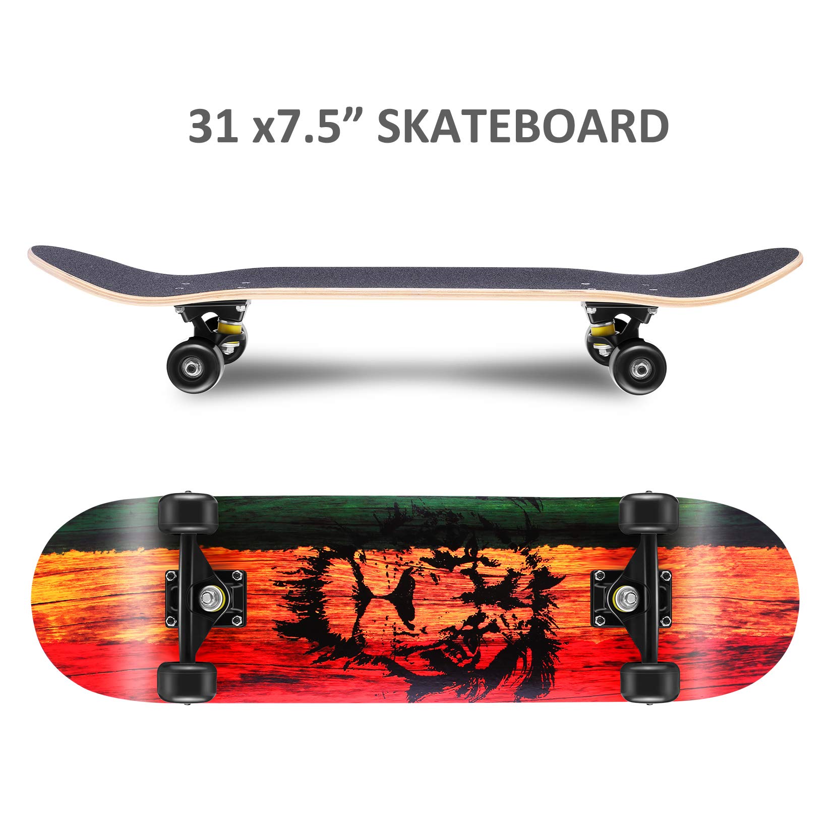WeSkate Skateboard Complete Board 79x20cm Wooden Board with Ball Bearings ABEC-11 Canadian Maple Wood 31 Inch 7 Layers and Wheels 85A for Adults, Teens and Children
