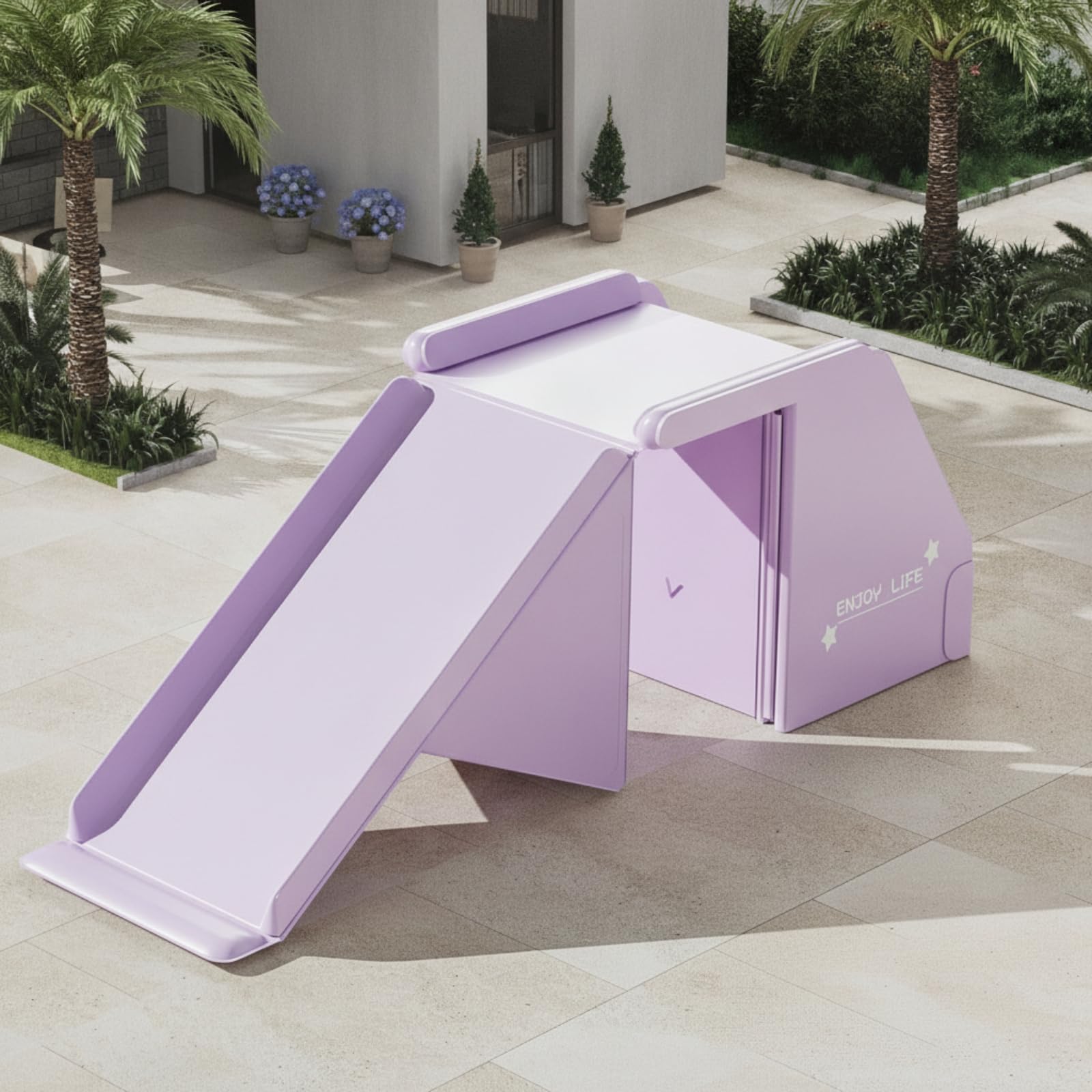 Kinder Rutsche Kinder Slide Spielzeug Rutschbahn Sportgerät Spiellandschaft aus PVC mit Kompakter Bauweise Und Stabilen Standfüßen für Garten Terrasse Balkon, Trauben-Milchshake-Lila