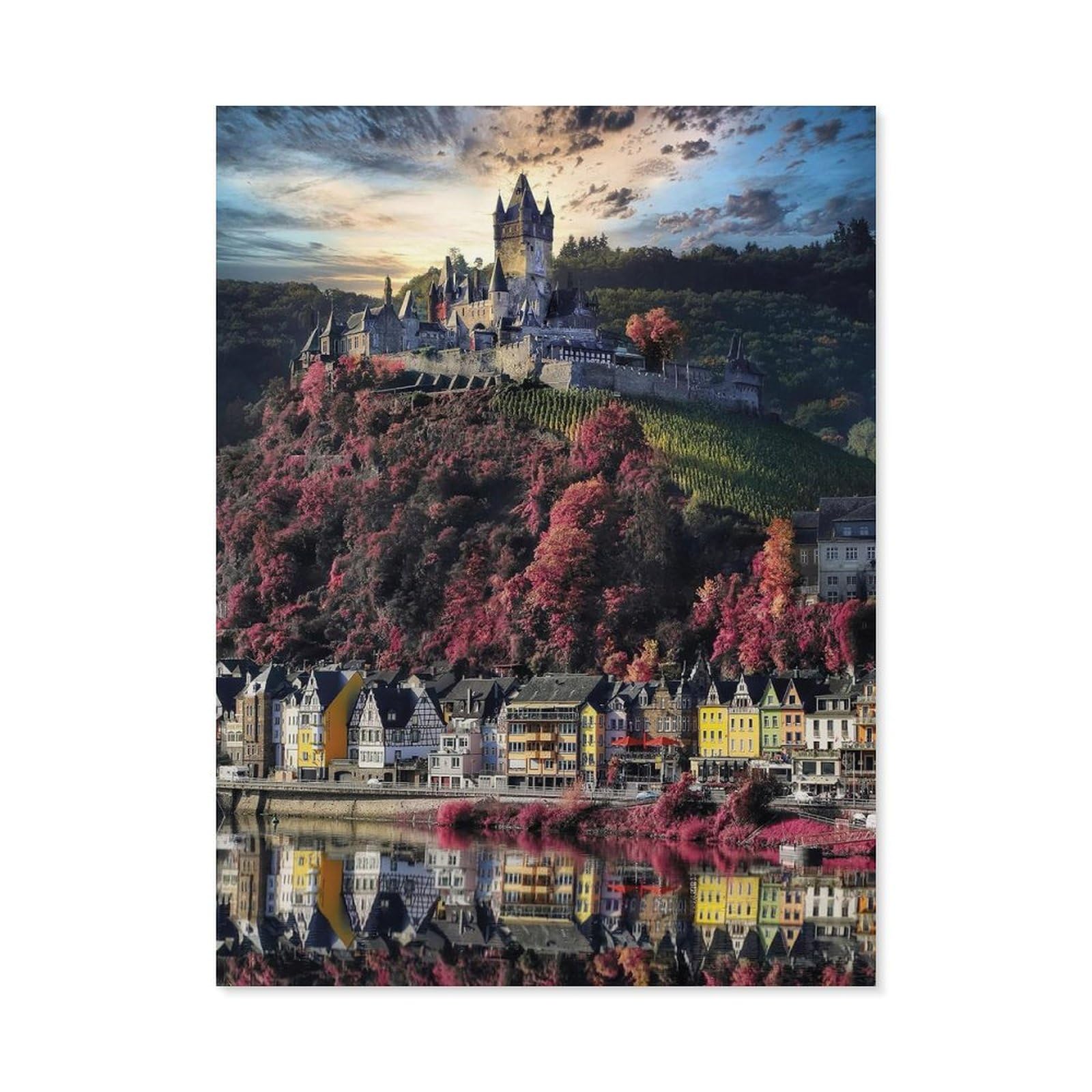GSBRSNTS DIY Paint by Numbers for Adults Canvas,Cochem Castle,DIY Oil Painting, Pictures Drawing Paintwork with Paintbrushes Decoration Gift(50x60cm-C87