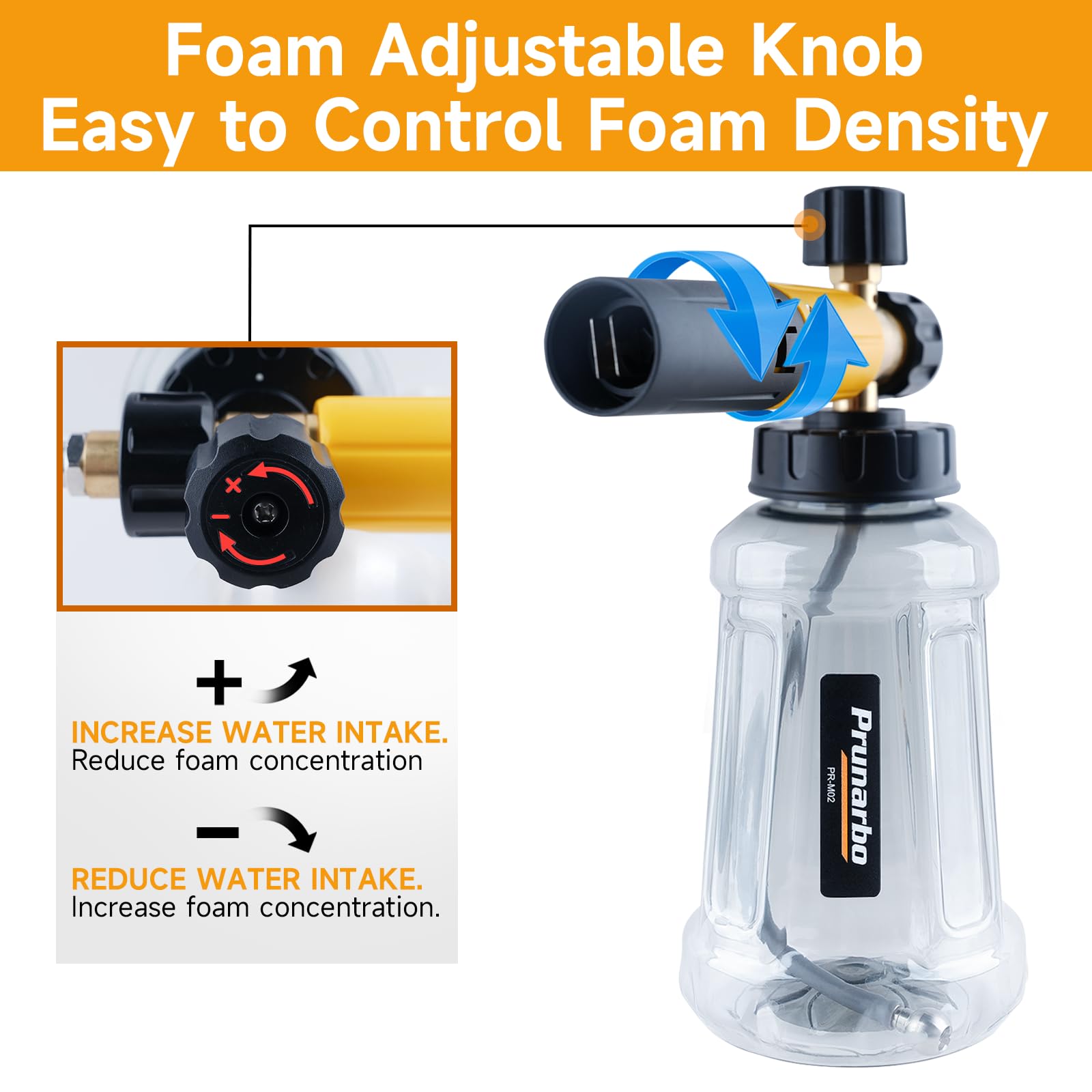 Pistolet de nettoyeur haute pression avec canon à mousse, adaptateur de tuyau à montage rapide compatible avec Karcher K2-K7, 5 buses de pulvérisation, bouteille en mousse de 1 L (PR-M02-B)