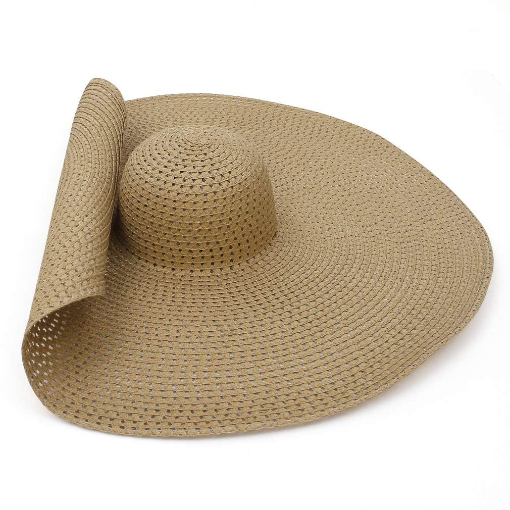 GEMVIE Pamelas Chapeaux de Paille pour Femme Grande Mode Anti-UV Pliable Chapeau de Soleil pour Vacances Plage