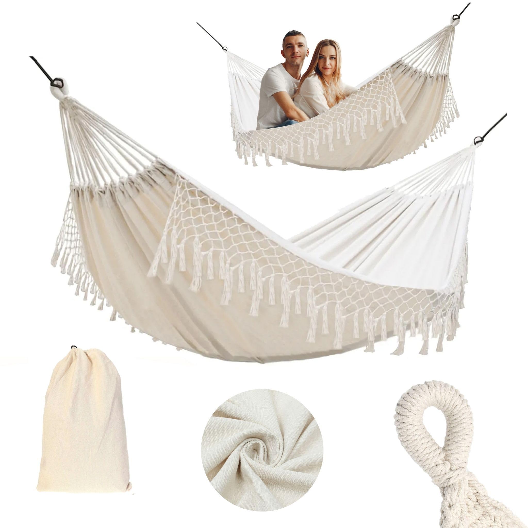 Rea - Tutumi Amaca Doppia In Corda Intrecciata 400256, Bianco, Per 2 Persone 270 X 150 Cm