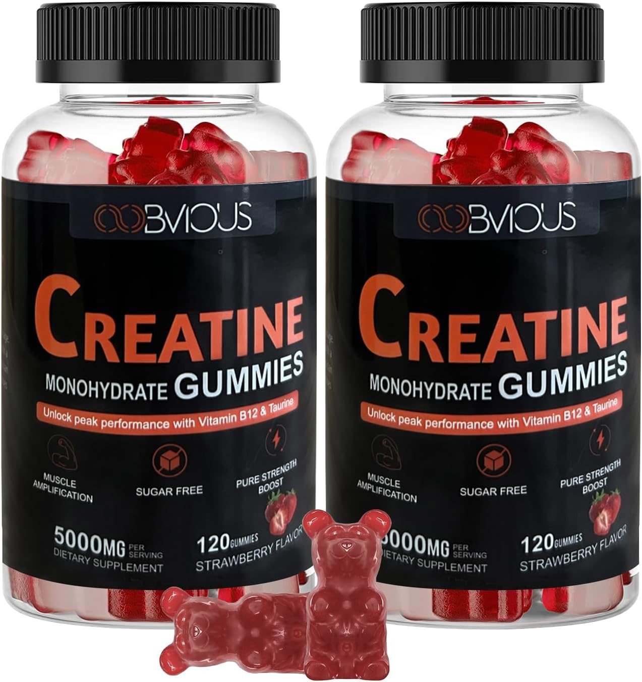 Creatine Monohydrate Gummies 240 for Men & Women- 5g, Sugar-Free Pre-Workout Gummy W/L-Taurine, Betaine Anhydrous, Alpha GPC, Vitamin B12, Chewable Gummies for Muscle Strength & Energy Boost (2 Pack) 120 Count (Pack of 2)Exp/06/2026