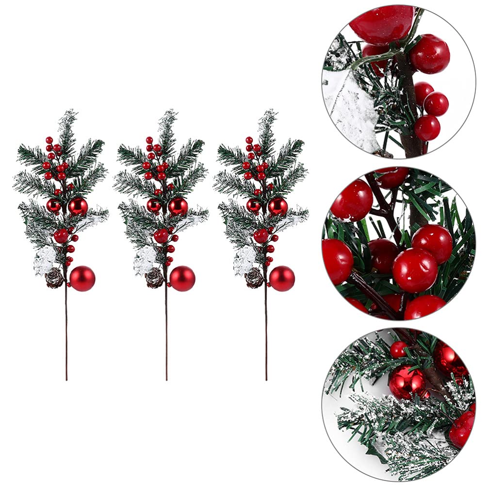 Happyyami Christmas Red Berry Picks 3Pcs Artificial Floral Stems Fake Holly Berry Picks Ornament For Holiday Xmas Tree Vase DIY Wreath Garland Crafts Home Decor - Image 4