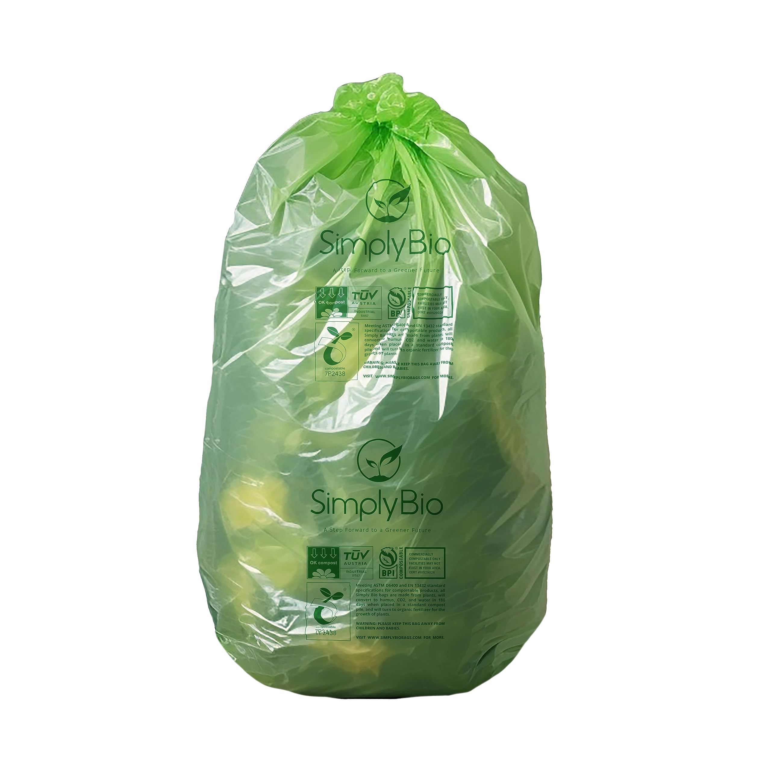 Simply Bio13 Gallon Compostable Trash Bags with Flat-Top, Thick 0.87 Mil, 49.21 Liter, 50 Bags, Tall Kitchen Food Scrap Waste Bag, ASTM D6400, US BPI and OK Compost Home Certified