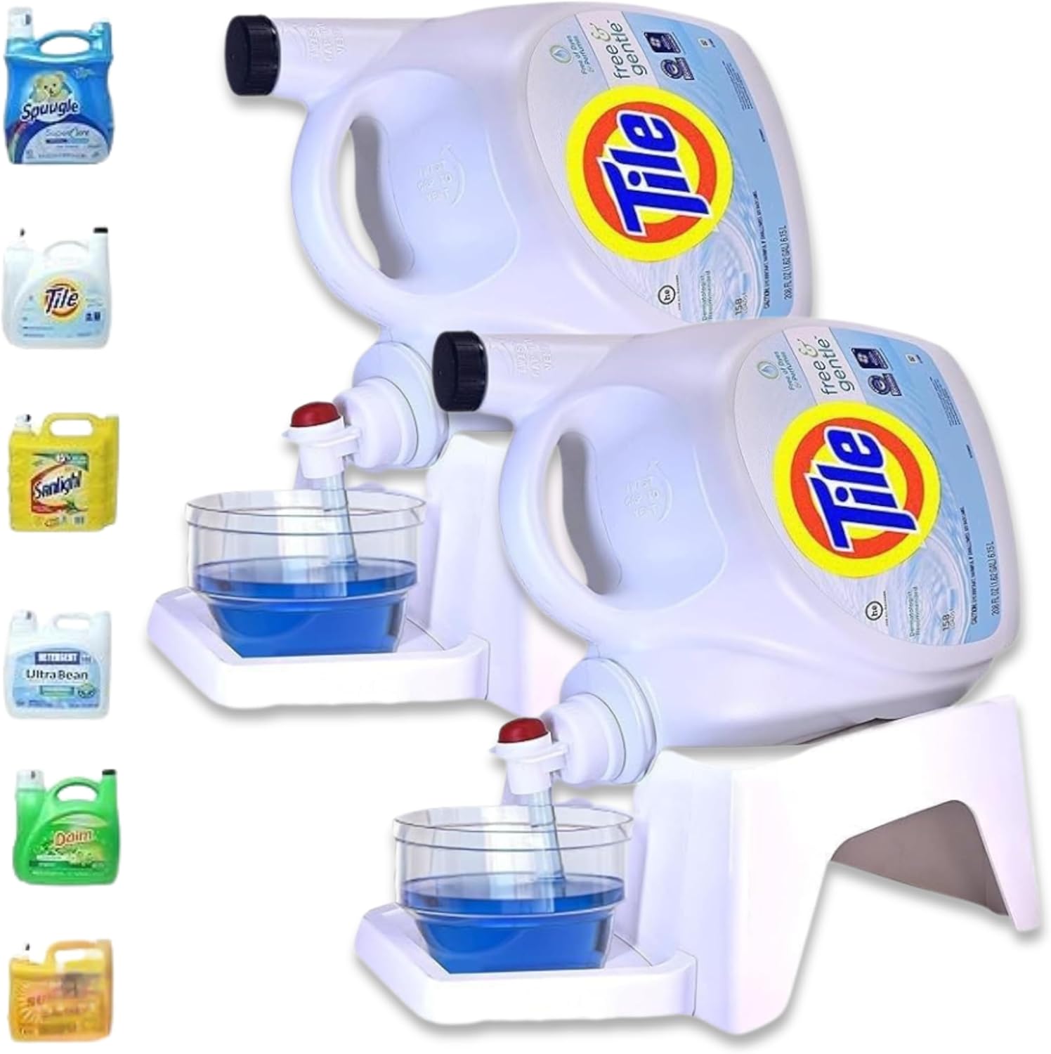 TidyFriend 2 Pack Laundry Detergent Dispenser with Tray, Laundry Soap Dispenser with Non-Slip Rubber Feet for Washing Room Organization, Easy Pour (Black)