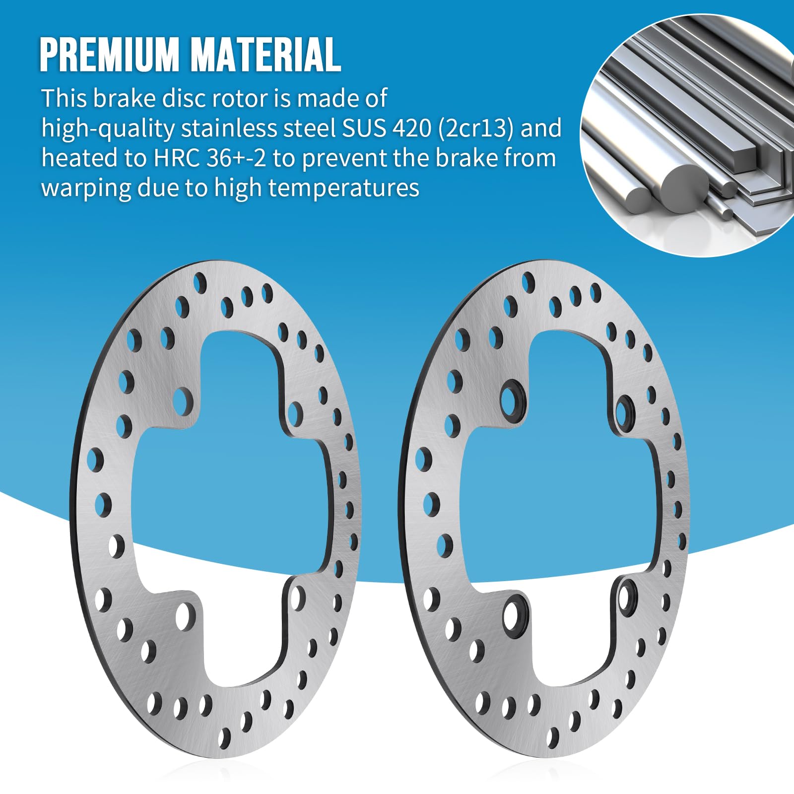 Caltric 2 Front Brake Disc Rotors For Polaris Sportsman 700 2002-2007 - Drilled, Chrome Finish, Replaces 5244314