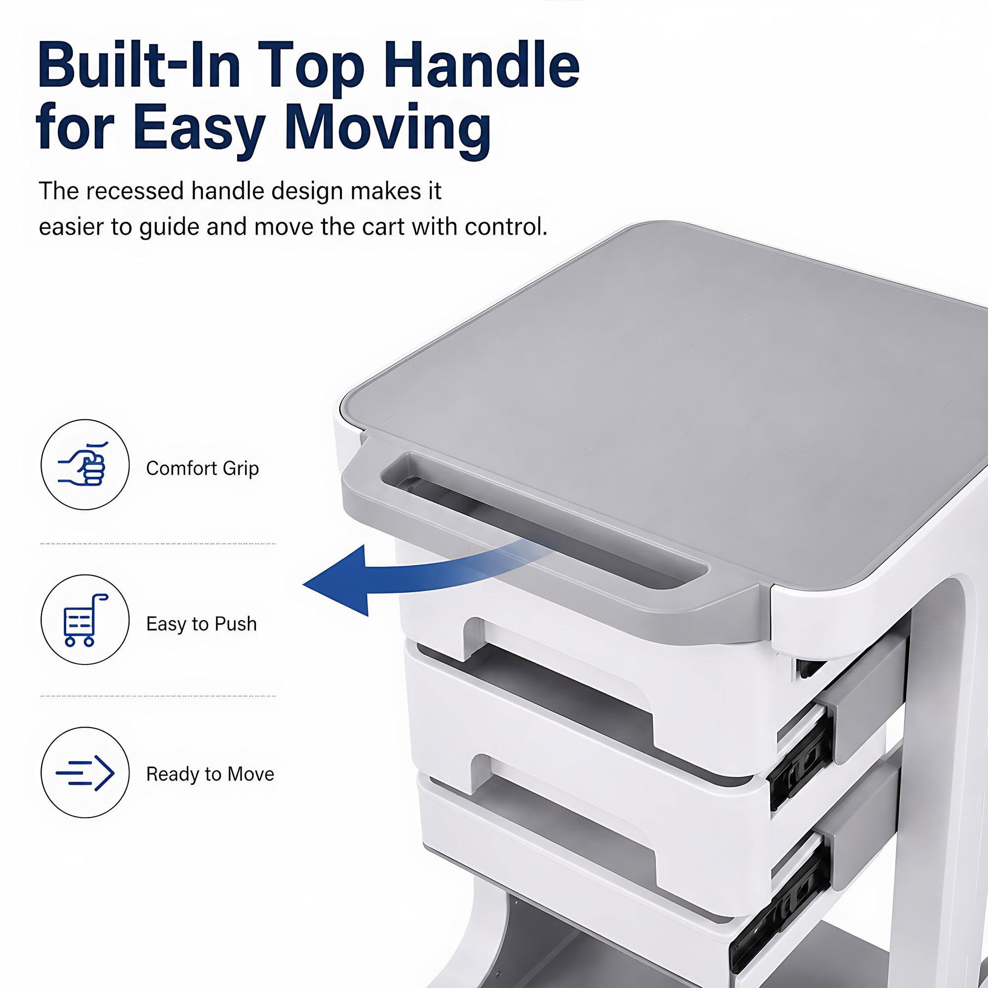 Carrello laboratorio 3 piani 2 cassetti, 50 kg, freni, per ambulatorio Grey | Design compatto e ingombro ridotto. Adatto a studi medici, ospedali, centri estetici, saloni di parrucchiere e laboratori.