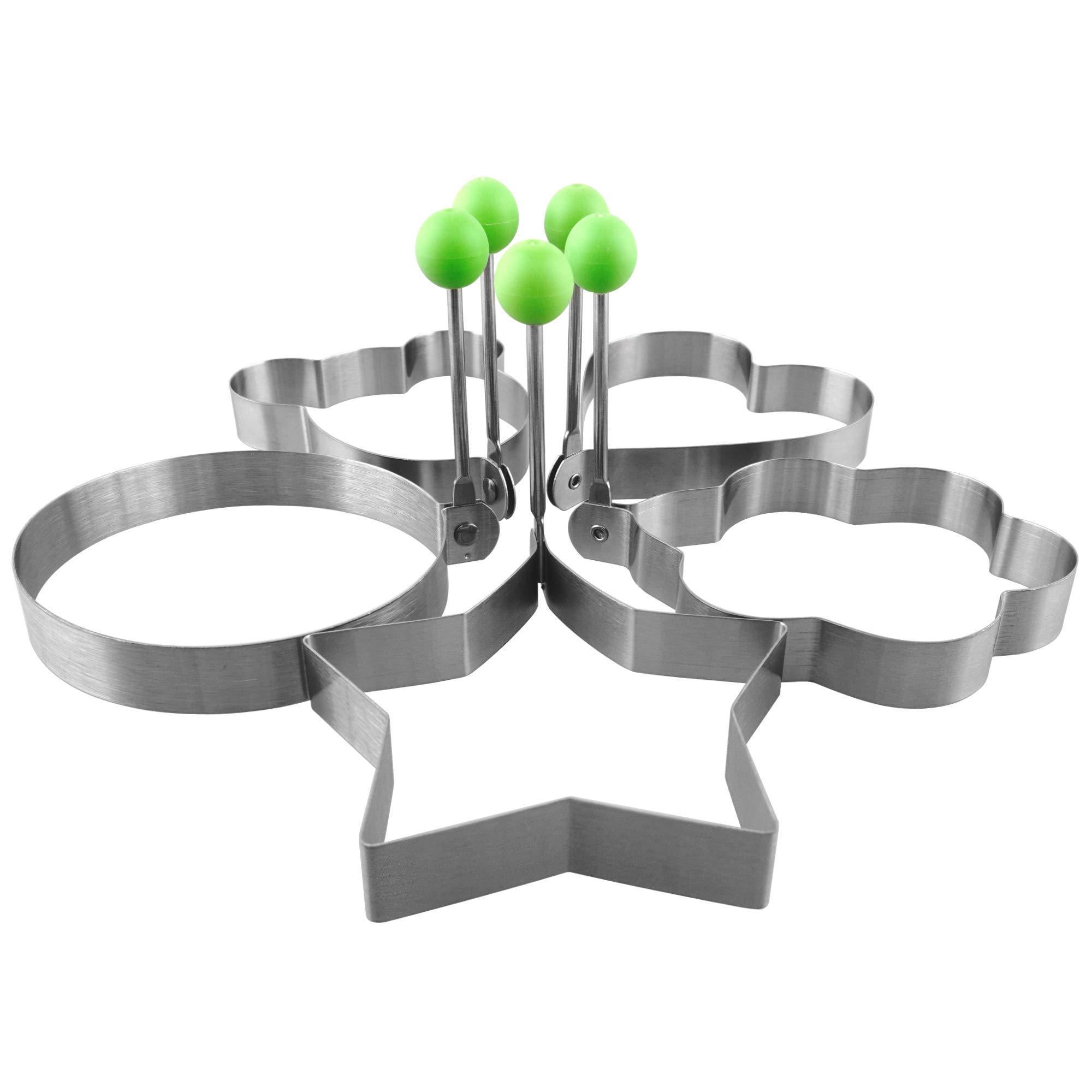 Egg Rings for Egg Mcmuffins, Metatze 5Pcs Egg Ring Mold Nonstick Stainless Steel for Frying Cooking Eggs Different Shapes Pancake Maker Mold