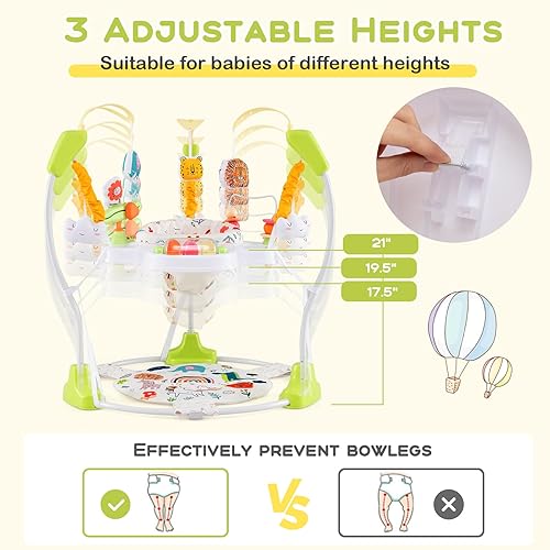 Miniatura 2 de BABY JOY Puentes y gorilas para bebés, centro de actividades para bebés con sonidos de luces musicales, asiento giratorio de 360 y 3 alturas