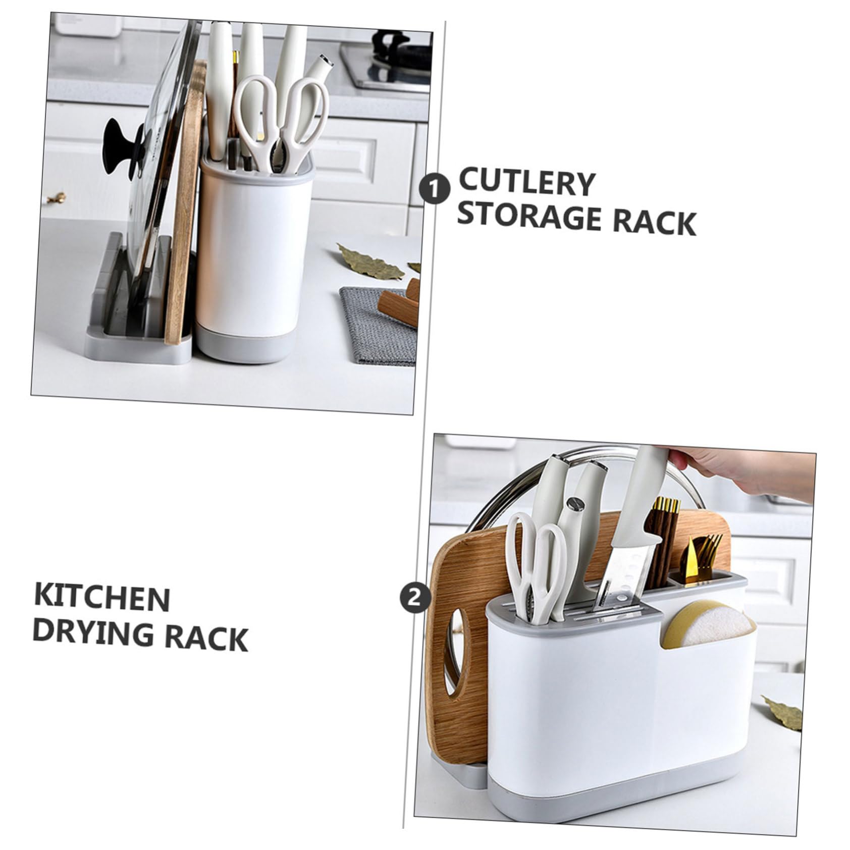 Escurridor de Cubiertos Estante Multifuncional de Cocina Pp Almacenamiento | Diseño Abierto, Capacidad Grande, Limpieza Sencilla, Organización Separada, para Cubiertos y Utensilios