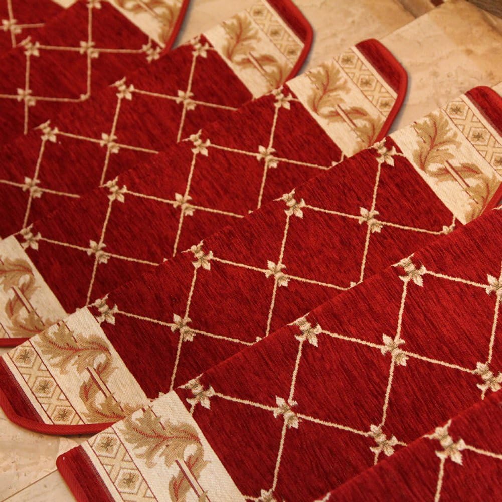 KEYAMA 1 Piece Acrylic High-Grade Sector Grid Bullnose Carpets Stair treads Free Tape Non-Slip Steps Stair mats treads Decorative Stair Rugs 9" W x 31" L Red (U)