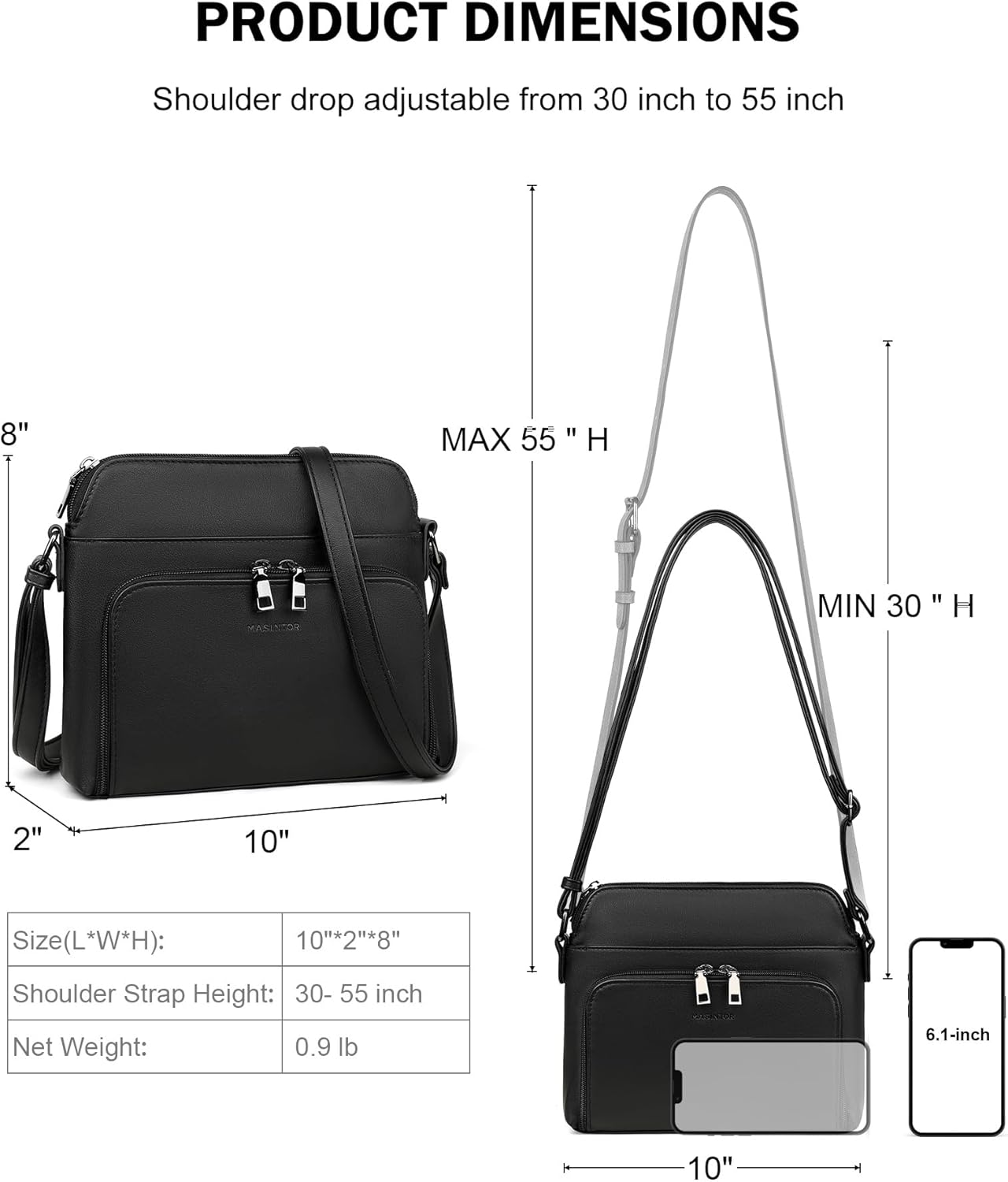 MASINTOR Crossbody Purse Bags for Women, Multi-Pocket Soft Leather Shoulder Purse with Tassel, Lightweight Travel Handbag - Image 5