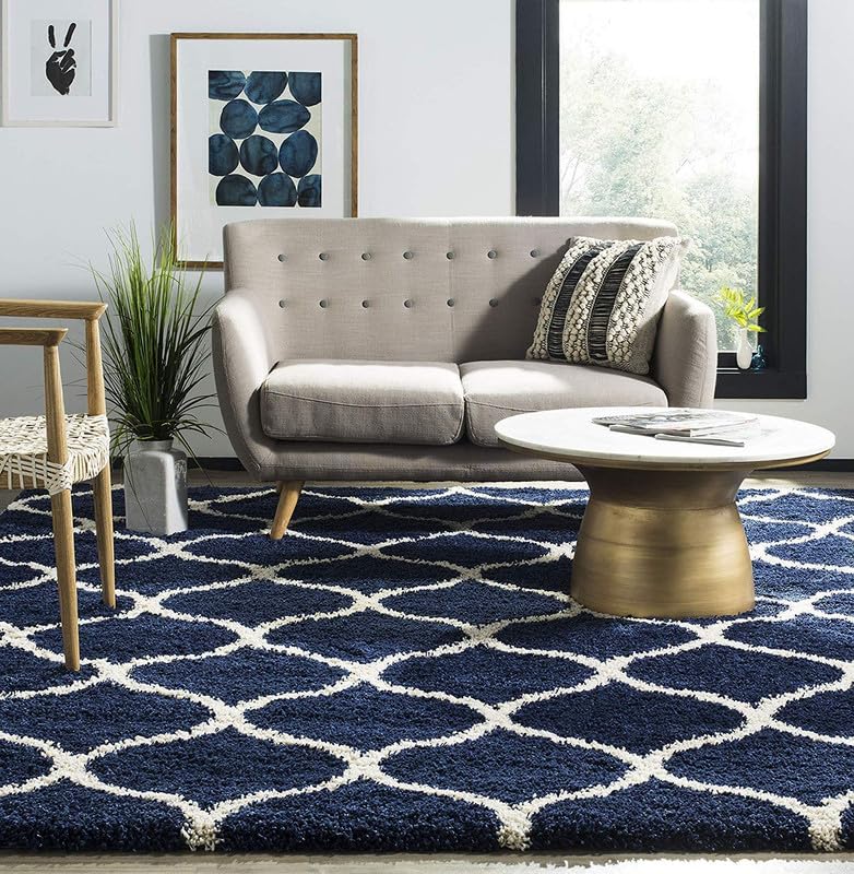 Image of FIASCO Polyester Shaggy Bedside Runner, Soft Indoor Modern Shaggy, Soft Rugs for- Living Room, Dinning Room, Office, Bedroom & Hallway Carpet Rugs Size 5X8 Blue mandir