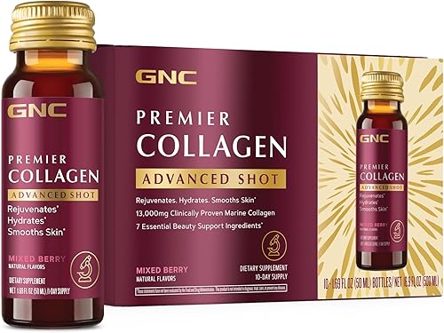 Premier Collagen Advanced Shot, para un aspecto más juvenil, piel hidratada y suave, bayas mixtas, 10 botellas