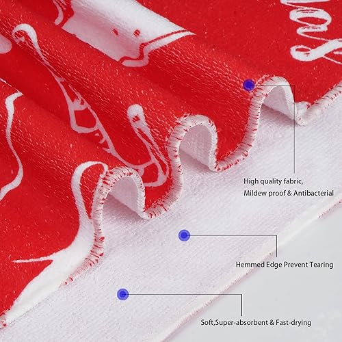 Miniatura 8 de Juego de 2 toallas de baño de Navidad, toallas de playa con copos de nieve rojos de gran tamaño, toallas de Navidad suaves y grandes para baño,