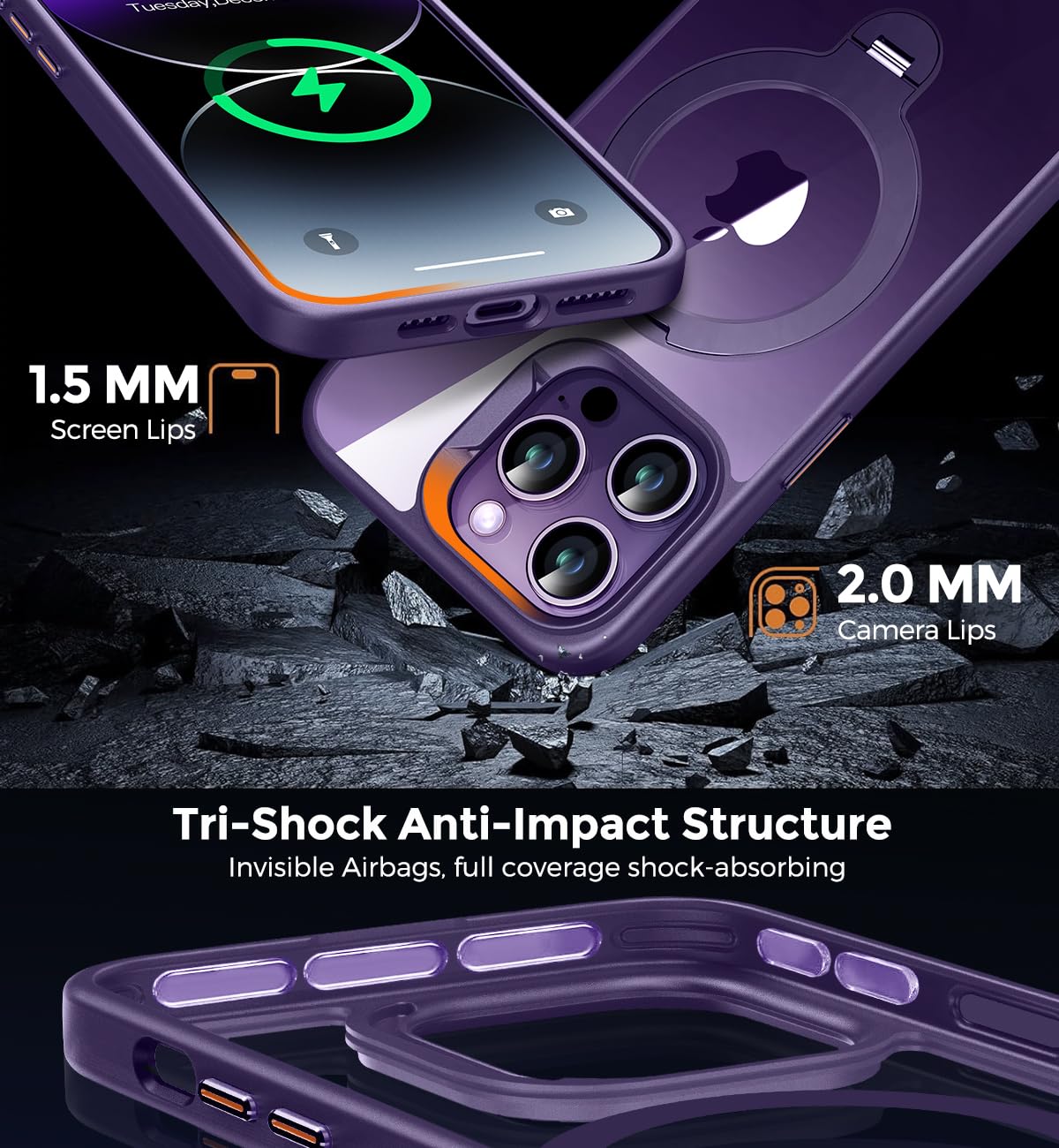 Tuvror Cover Magnetica per iPhone 15 Pro Max [Compatibile con MagSafe] supporto Integrato, Supporto Protezione Militare Anticaduta, Cover Robusta Antishock per iPhone 15 Pro Max, Nero