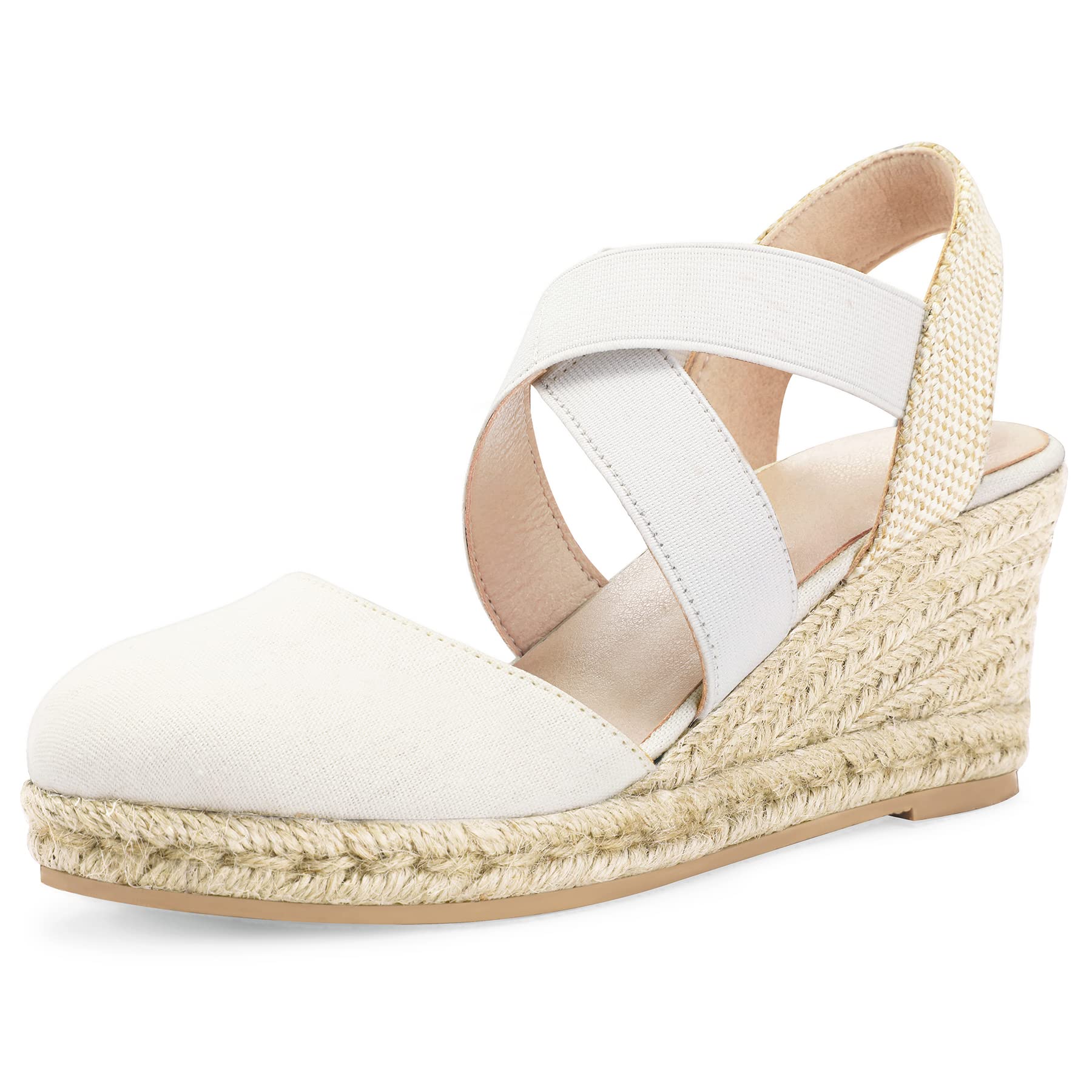mysoft Women's Closed Toe Crisscross Elastic Ankle Strap Platform Espadrille Wedge Sandals