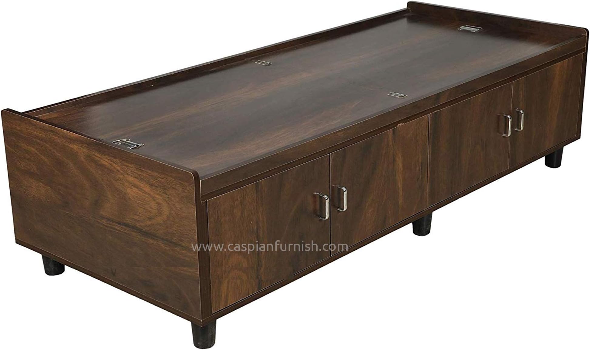 CASPIAN Single Bed Engineered Wood 70 x 34 inch (Brown) | Walnut Finish Multipurpose Divan Bed | Side & Upper Storage Box | Wooden Furniture for Home, Living Room & Bedroom