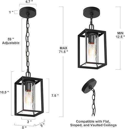 Miniatura 5 de classy leaves Lámpara colgante para exteriores, luces colgantes negras para porche exterior, lámpara colgante rectangular antioxidante, luces
