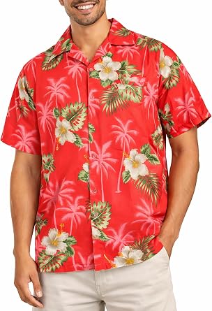 KING KAMEHA Floral Hawaiian Shirt for Men Tropical Mens Hawaiian Shirt Short Sleeve with Front Pocket & Floral Pattern