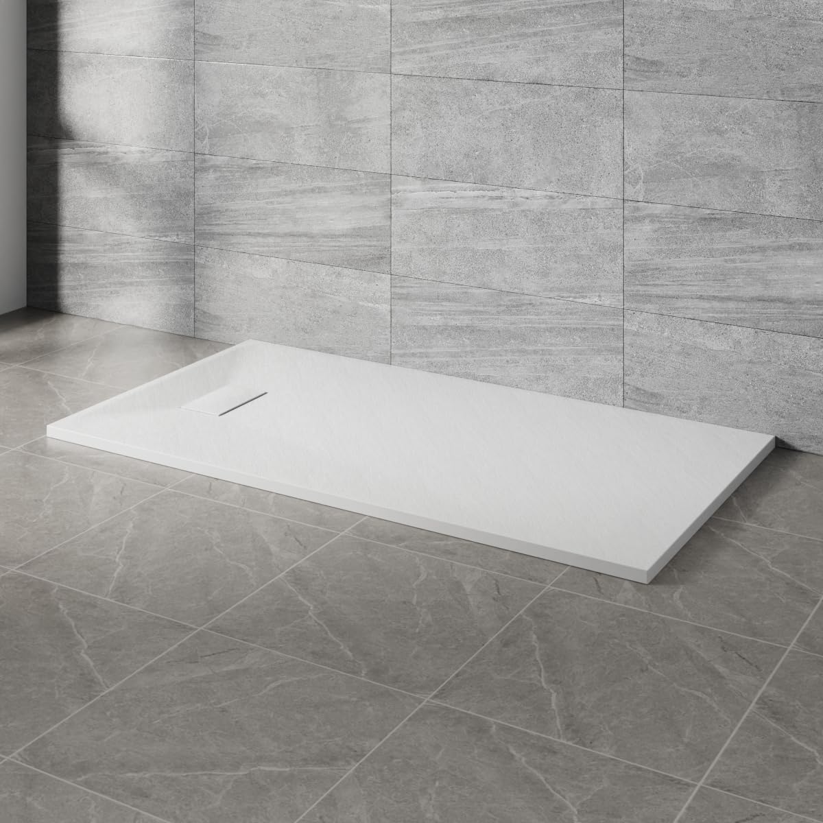 NRG 1600x800mm White Rectangle Shower Base Tray SMC Slate Effect Slip-Resistance Bathroom Shower Enclosure Tray โ image 1