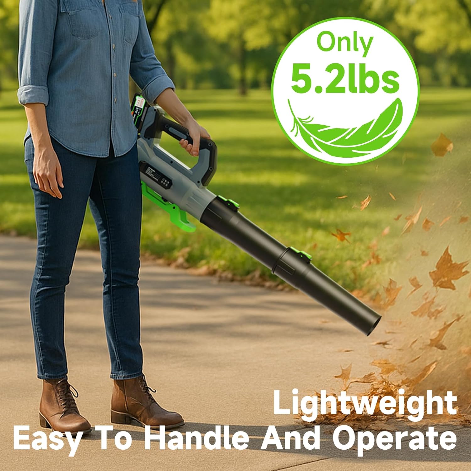 Leaf Blower Cordless with 2× 5.0Ah Batteries and Charger, 21V Electric, Lightweight Battery Powered Blowers for Lawn Care, Yard, Patio Cleaning, Blowing Leaves & Dust - Image 7