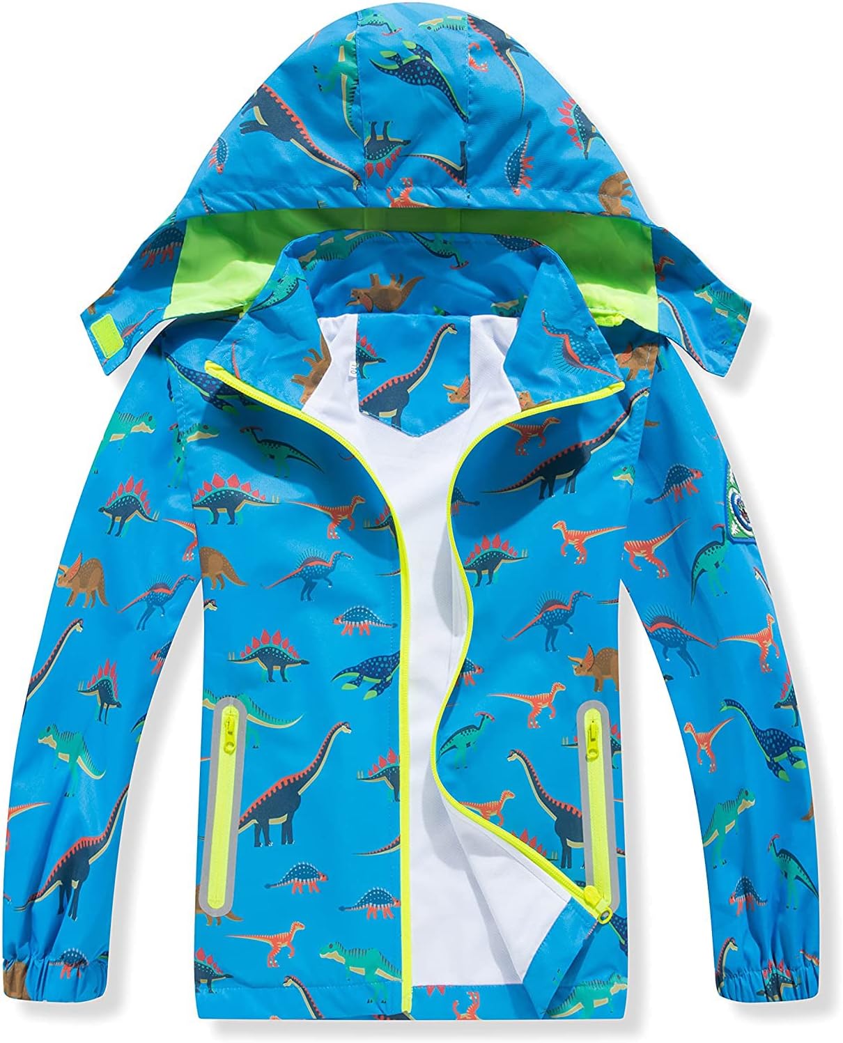 Boys Rain Jacket with Detachable Hood Lightweight Raincoats for Kids Windbreaker