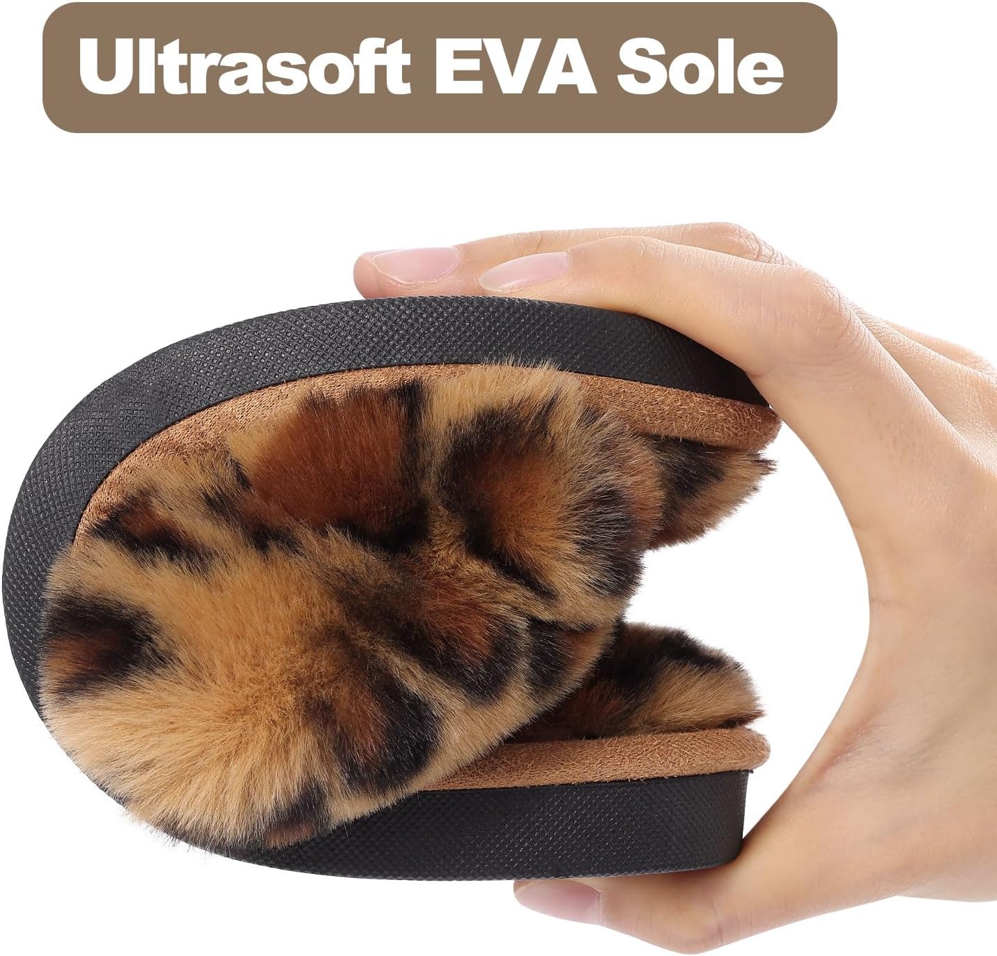 Evshine Women's Fuzzy Slippers Cross Band Memory Foam House Slippers Open Toe - Image 4