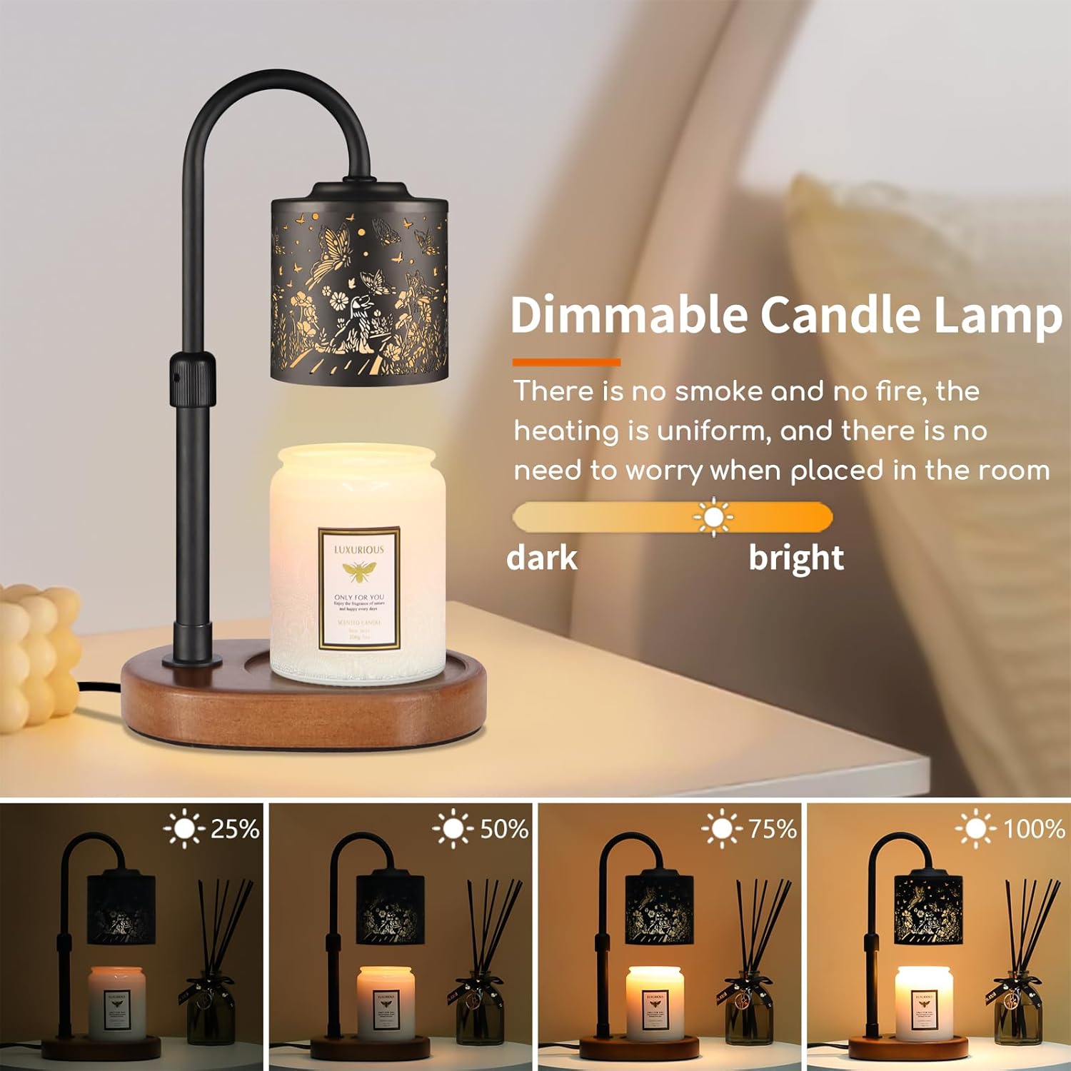 Dimmable Candle Warmer Lamp with Timer Adjustable Height for Scented Jar Candles Electric Candle Wax Melt Warmer for Home Decor Christmas Birthday Gifts for Women Mom(Butterfly+Dog) - Image 2