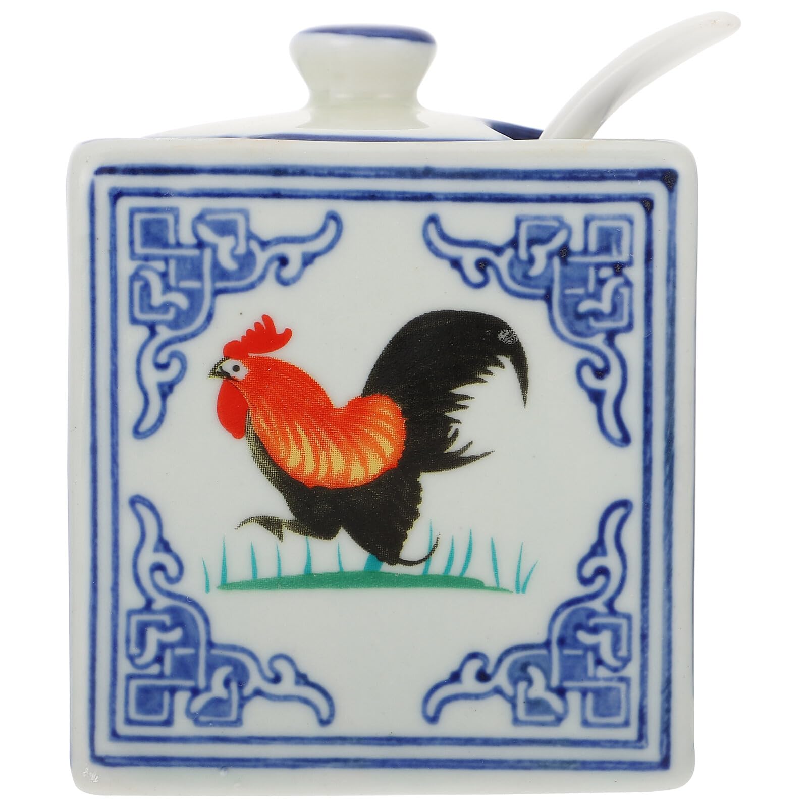 Pot à Sel Céramique Coq Décoratif Récipient Compact pour Cuisine Accessoire Pratique sans Couvercle Matériau Sain et Écologique Rangement Condiment pour Usage Domestique