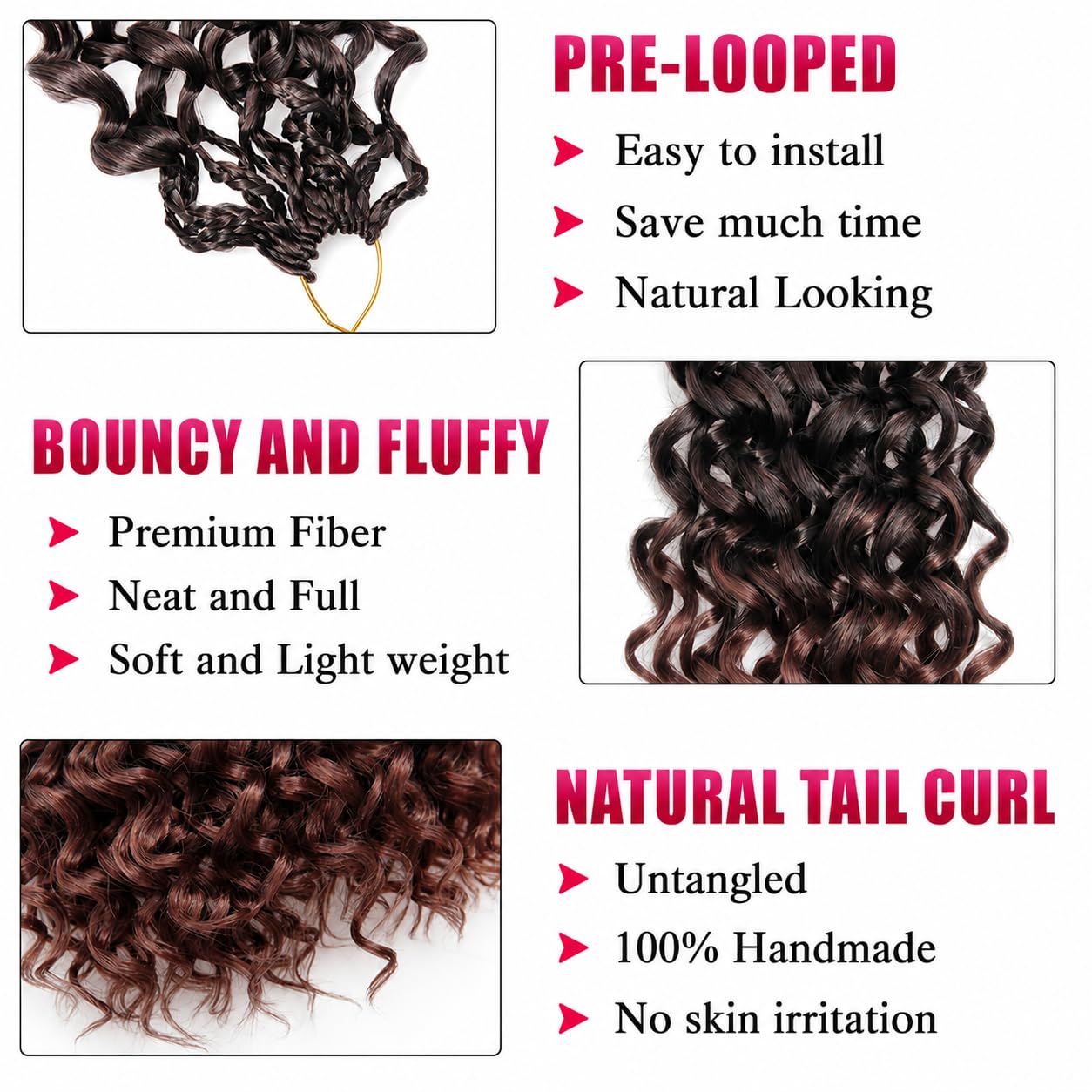 PRE LOOPED Gogo Curl Braid Hair - Haarverlängerungen zum Flechten mit Crochet im Echthaar-Look Kanekalon - 450 g 120 Strähnen auf 6 Stück + 3 Zubehör inklusive (T30, 18"45cm)