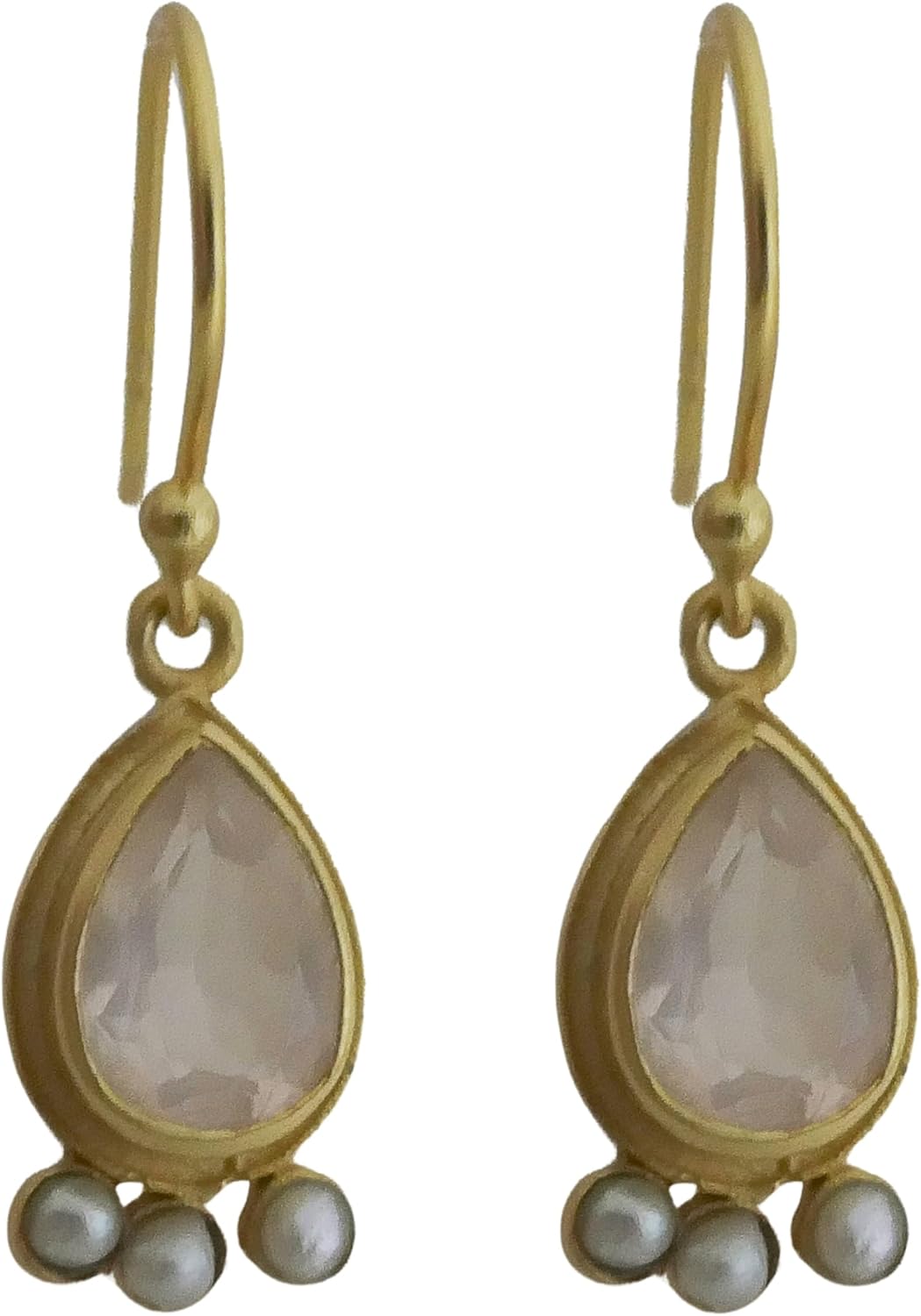 Green Amethyst and Cultured Freshwater Pearl Gold Plated Sterling Silver Drop Earrings - Handmade Gemstone Jewelry Gift Ideas for Her Women - Wedding Bridal Jewelry