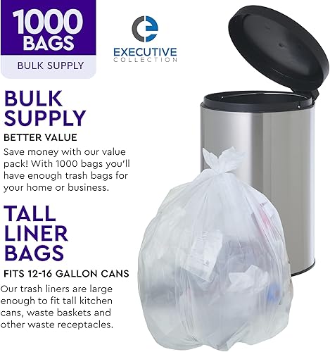 Miniatura 4 de Bolsas de basura de 12 a 16 galones, 1000 unidades, bolsas de basura de plástico transparente de 24 x 33 pulgadas, bolsas de basura altas para el