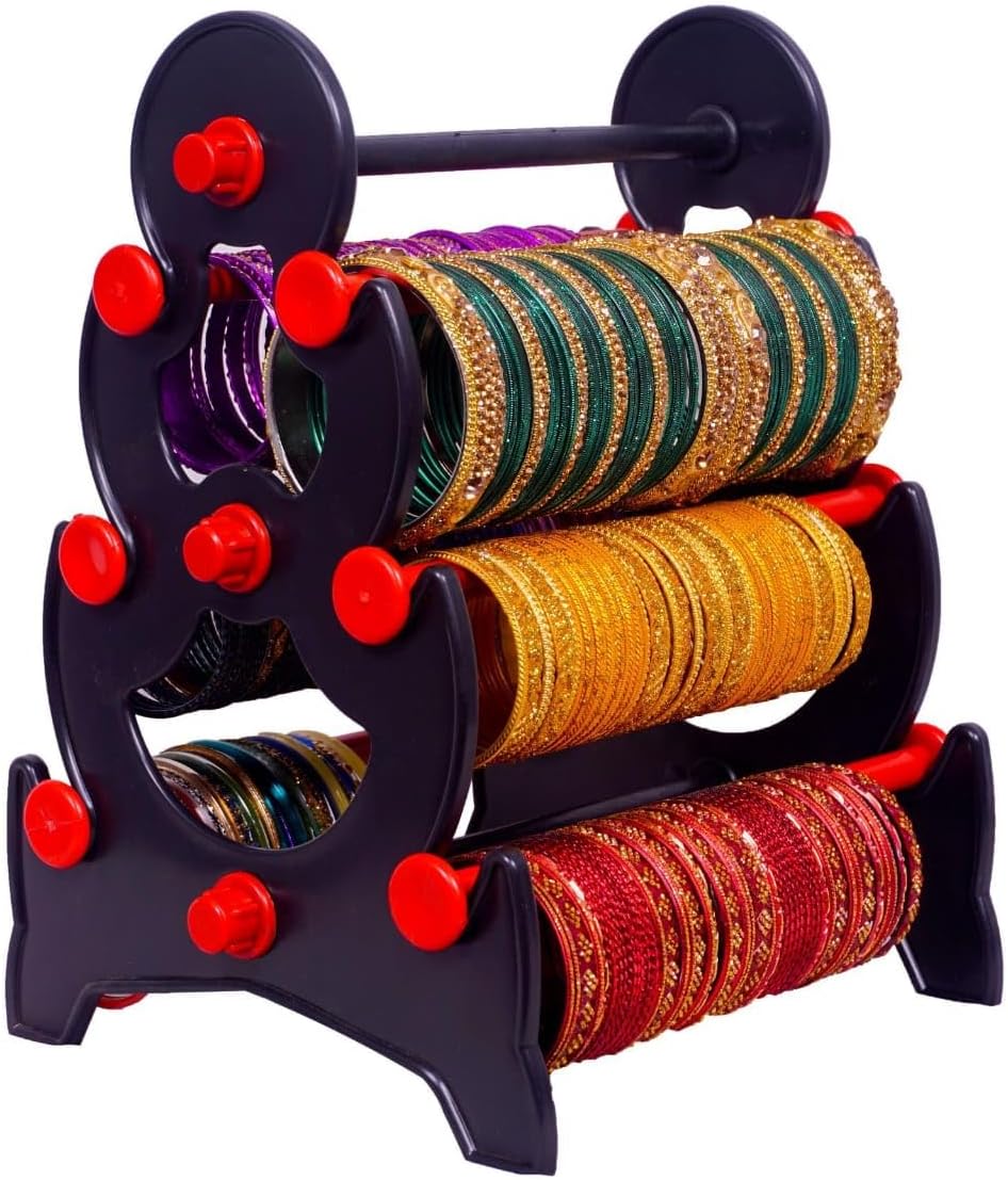 Bangle Stand/Bangle Storage Organizer/Bangle Holder Plastic For Women Dressing Table/Chudiyan/Valayal 3 Step Mini Stand/Jewellery Display Stand (Red)