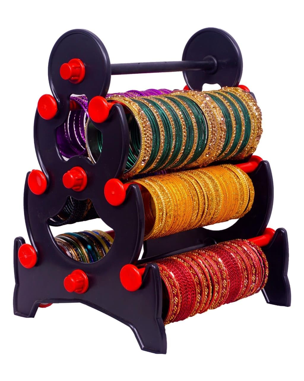 GenericBangle Stand/Bangle Storage Organizer/Bangle Holder Plastic For Women Dressing Table/Chudiyan/Valayal 3 Step Mini Stand/Jewellery Display Stand (Red)