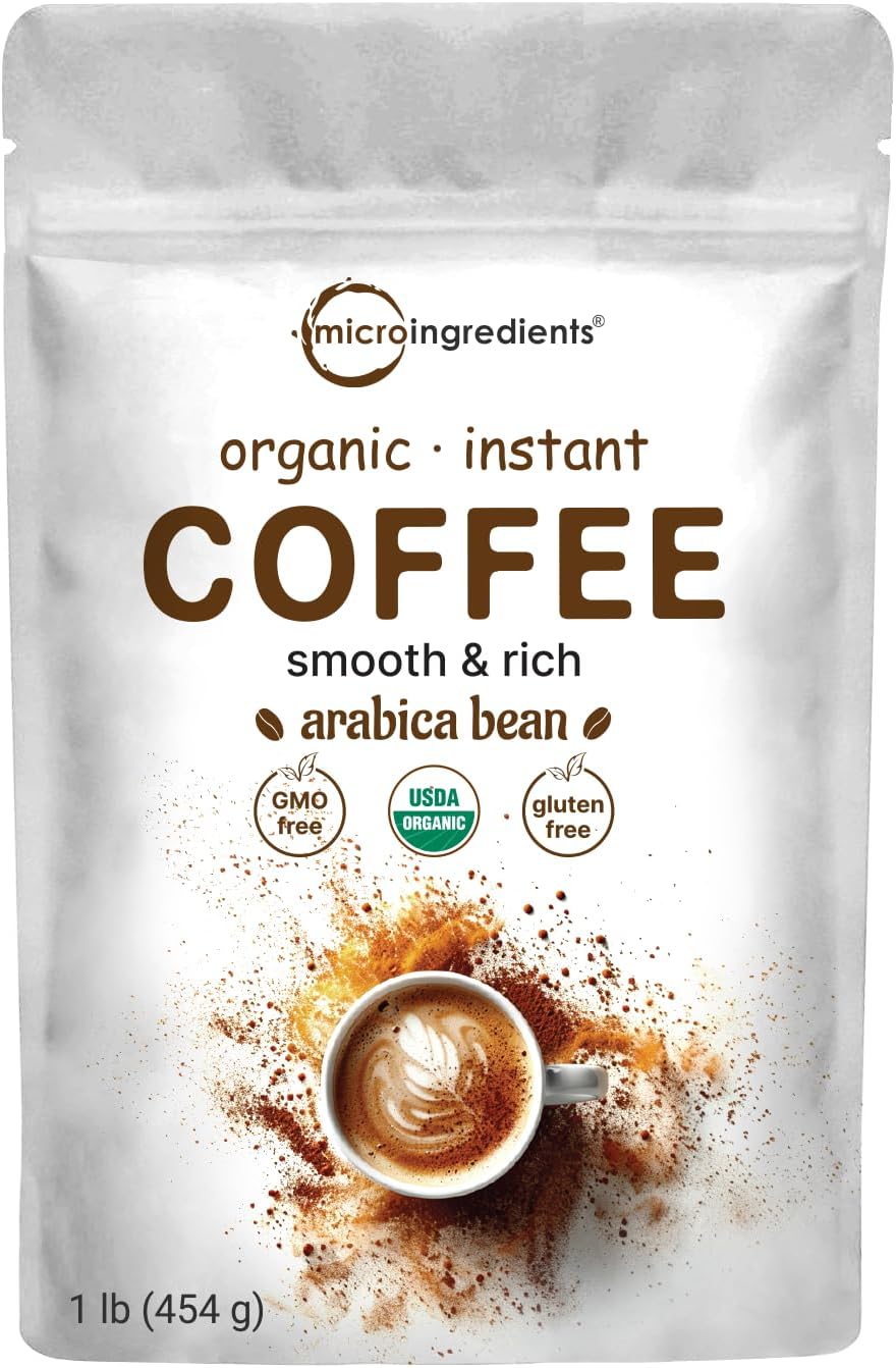 Organic Instant Coffee, 1lb Powder | Premium Arabica Coffee Beans Source | Medium to Dark Roast | Natural Fresh Flavor | Smooth & Rich | Non-GMO, Gluten Free