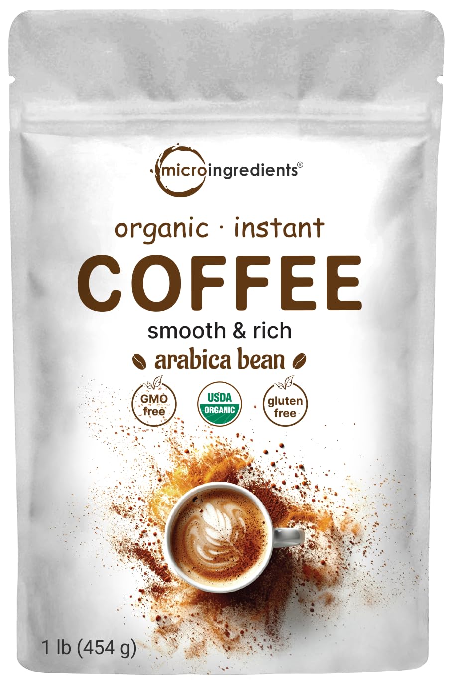 Organic Instant Coffee, 1lb Powder | Premium Arabica Coffee Beans Source | Medium to Dark Roast | Natural Fresh Flavor | Smooth & Rich | Non-GMO, Gluten FreeUSDA Organic