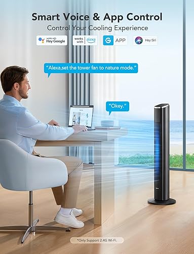 Miniatura 2 de GoveeLife Ventilador de torre de 36 pulgadas para dormitorio, ventiladores de piso oscilantes inteligentes con sensor de temperatura, aplicación y